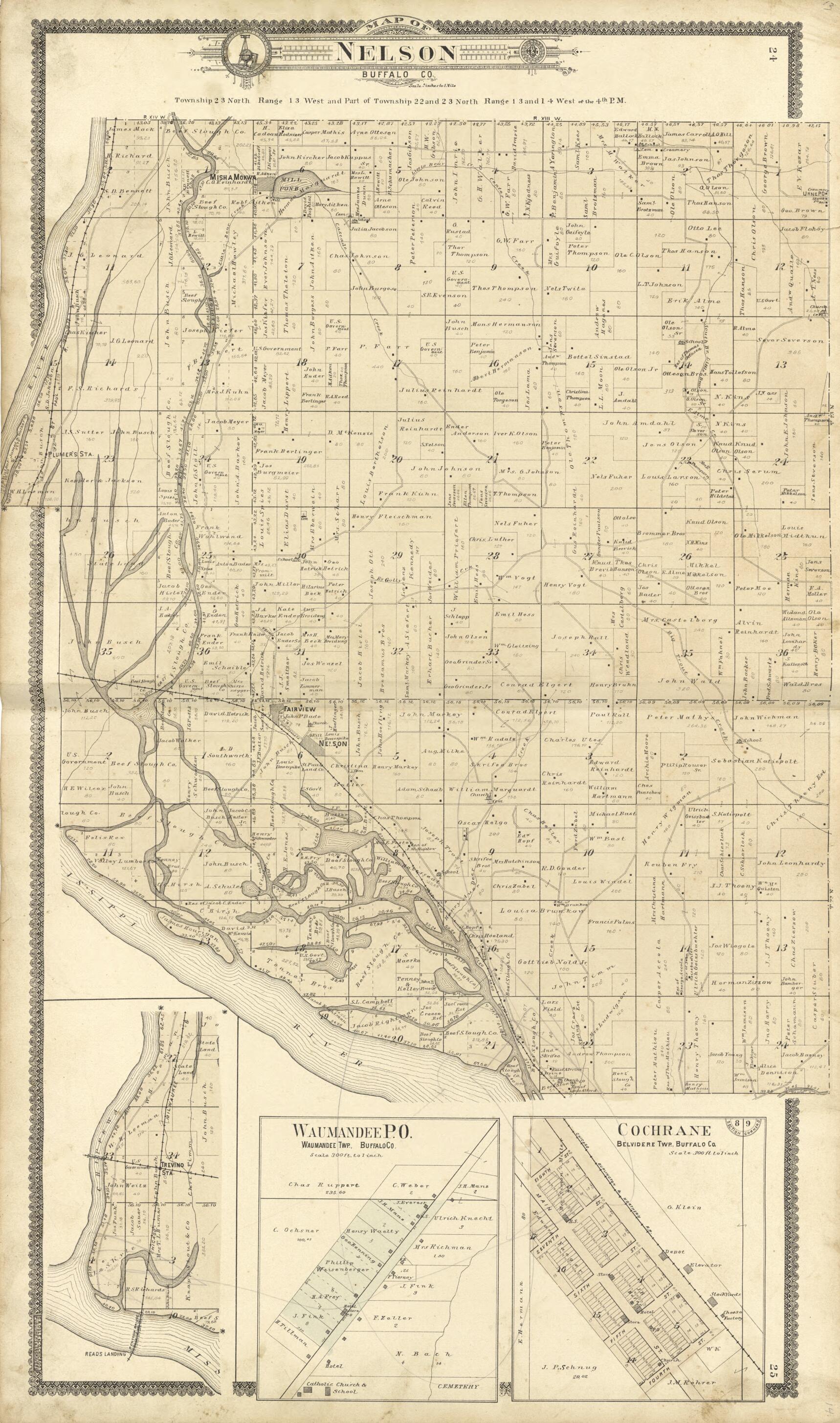 This old map of Map of Nelson Buffalo Co. from Standard Atlas of Buffalo and Pepin Counties, Wisconsin from 1896 was created by  Geo. A. Ogle &amp; Co in 1896