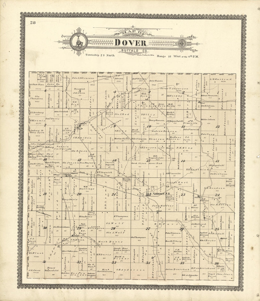 This old map of Map of Dover Buffalo Co. from Standard Atlas of Buffalo and Pepin Counties, Wisconsin from 1896 was created by  Geo. A. Ogle &amp; Co in 1896