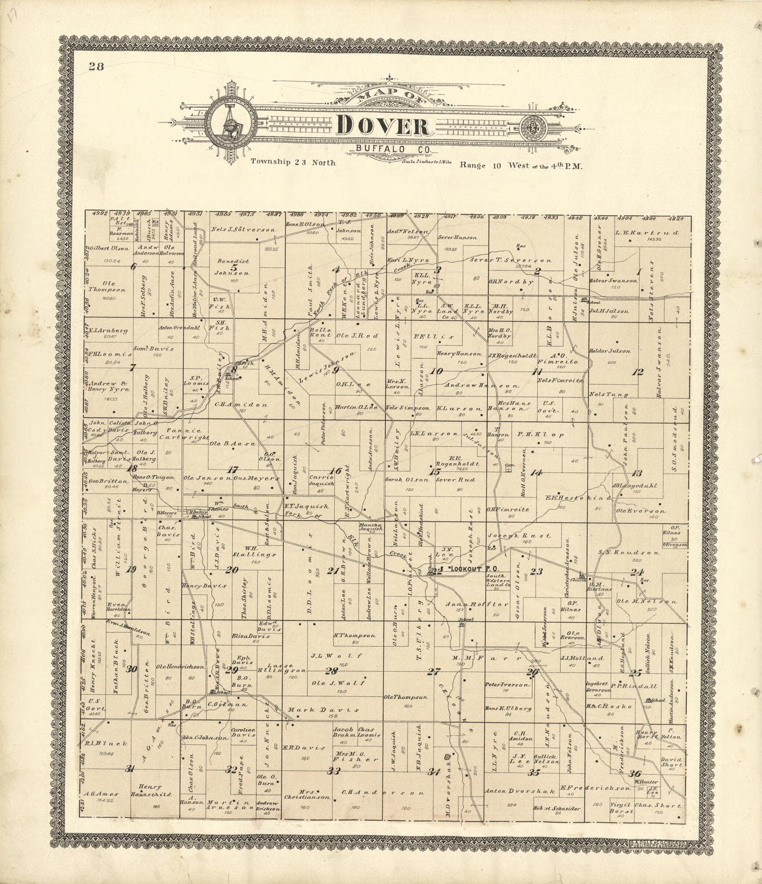 This old map of Map of Dover Buffalo Co. from Standard Atlas of Buffalo and Pepin Counties, Wisconsin from 1896 was created by  Geo. A. Ogle &amp; Co in 1896
