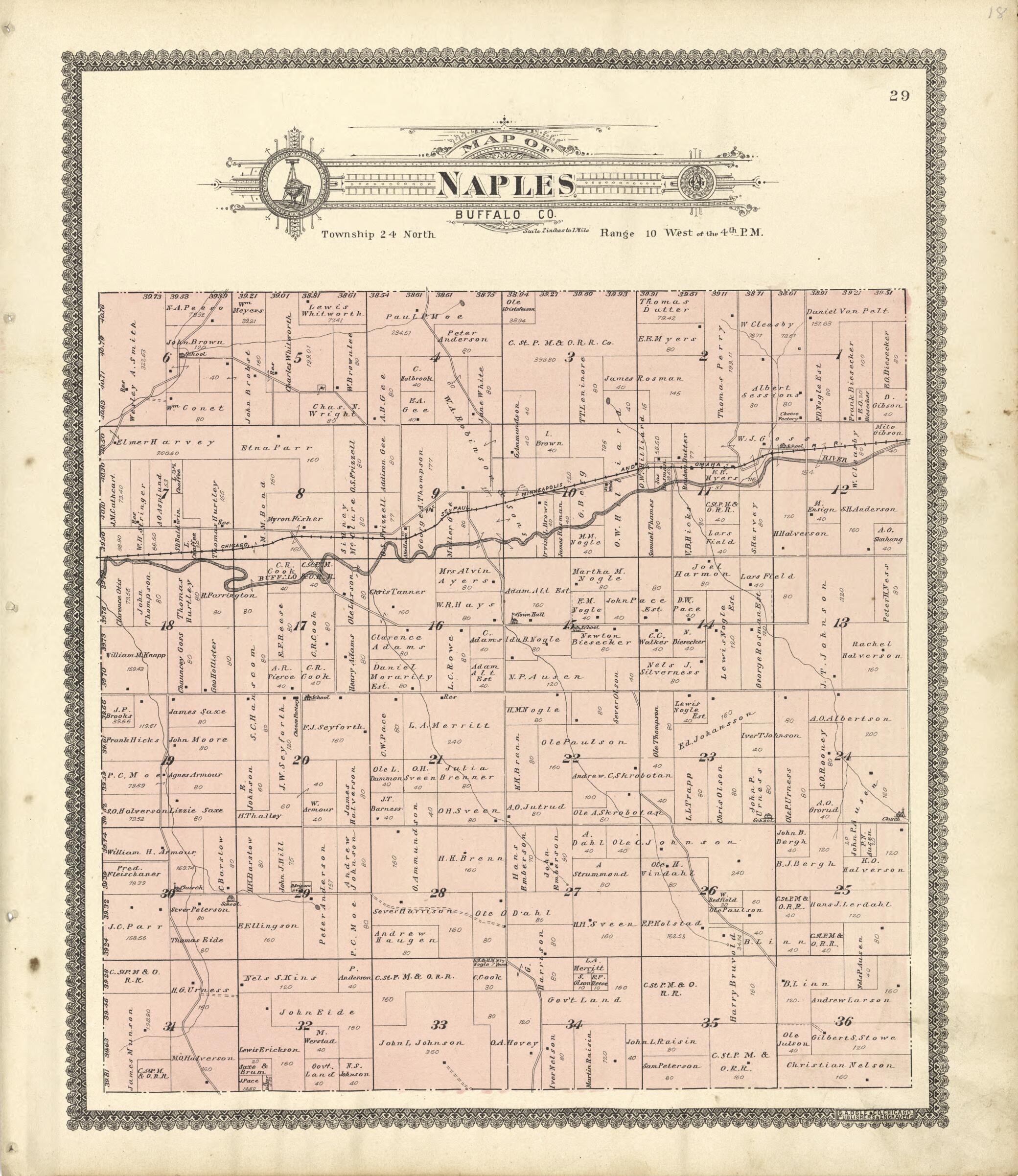 This old map of Map of Naples Buffalo Co. from Standard Atlas of Buffalo and Pepin Counties, Wisconsin from 1896 was created by  Geo. A. Ogle &amp; Co in 1896