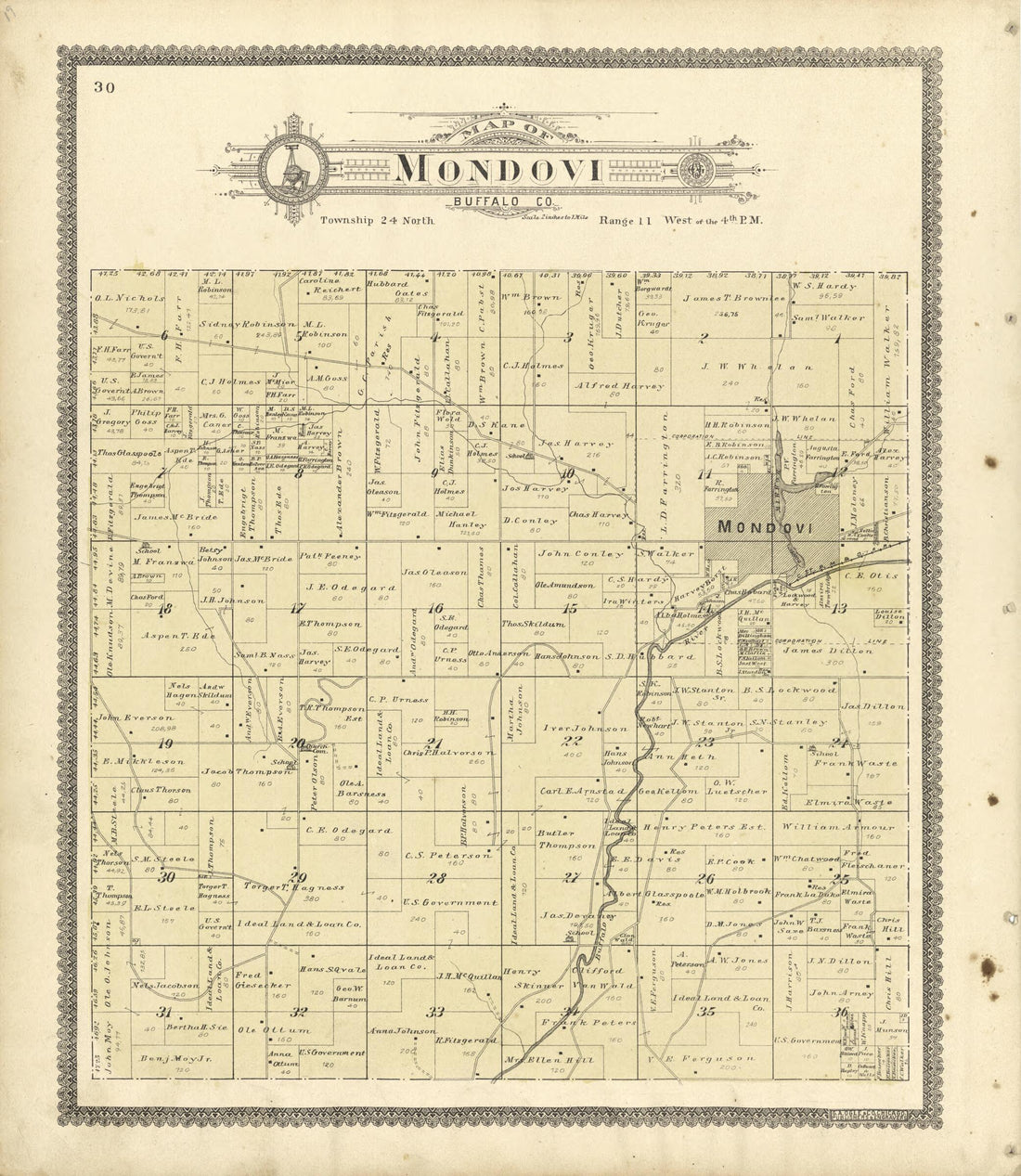 This old map of Map Mandovi Buffalo Co. from Standard Atlas of Buffalo and Pepin Counties, Wisconsin from 1896 was created by  Geo. A. Ogle &amp; Co in 1896