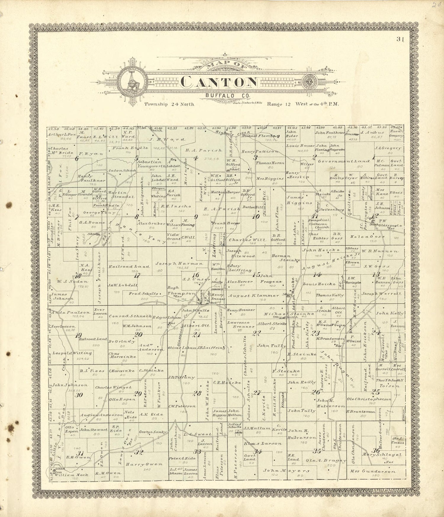 This old map of Map of Canton Buffalo Co. from Standard Atlas of Buffalo and Pepin Counties, Wisconsin from 1896 was created by  Geo. A. Ogle &amp; Co in 1896
