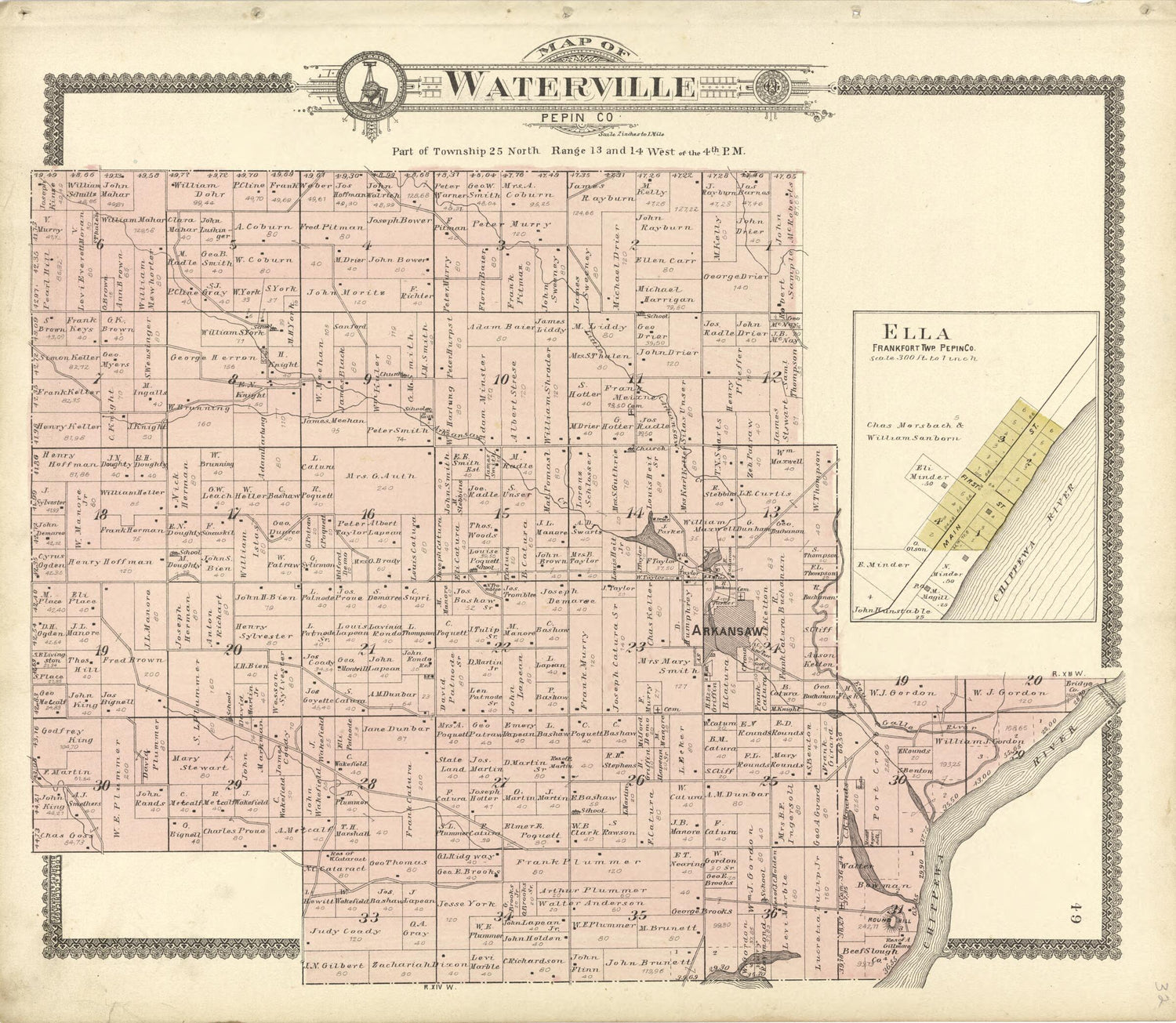 This old map of Map of Waterville Pepin Co. from Standard Atlas of Buffalo and Pepin Counties, Wisconsin from 1896 was created by  Geo. A. Ogle &amp; Co in 1896
