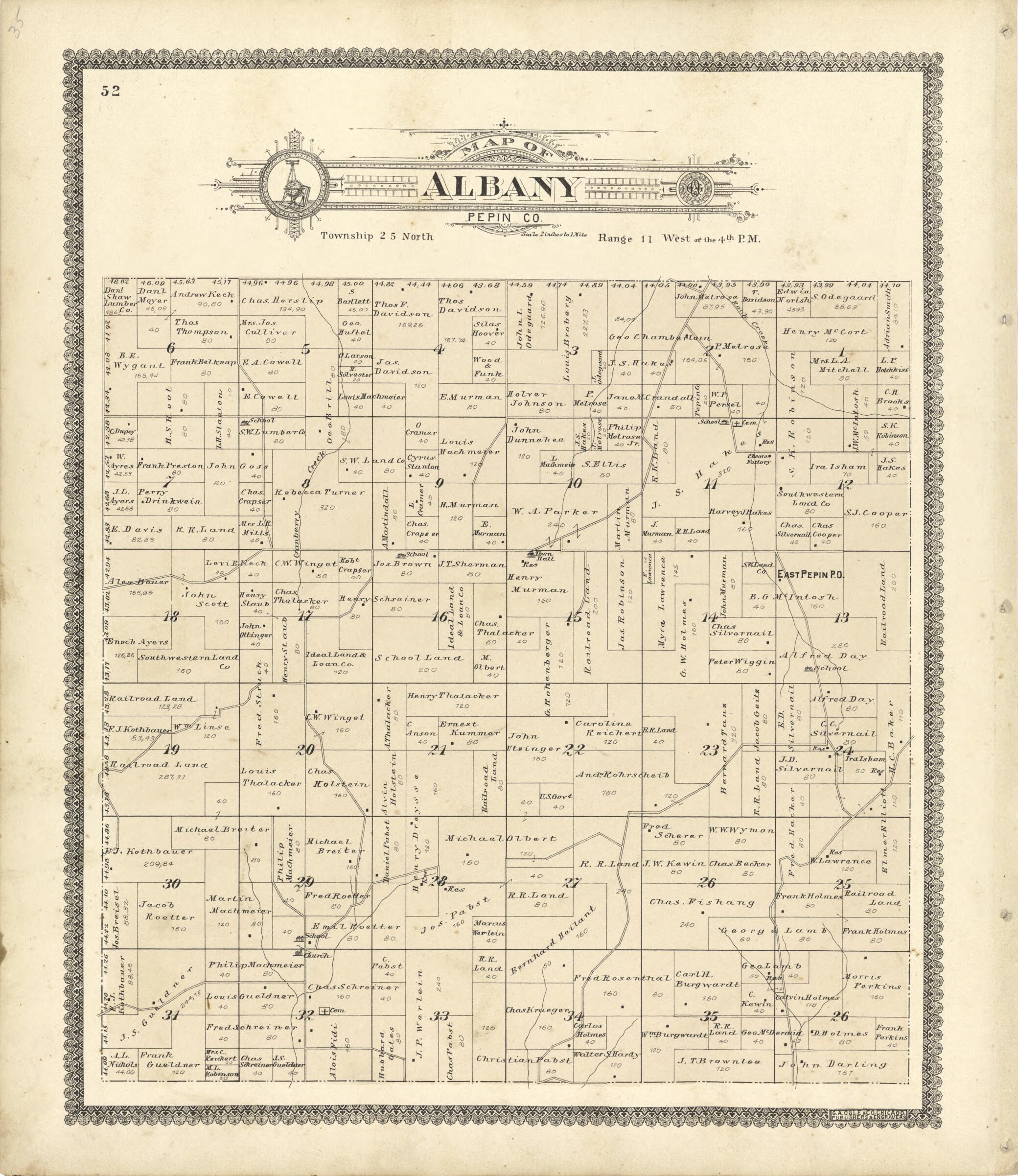 This old map of Map of Albany Pepin Co. from Standard Atlas of Buffalo and Pepin Counties, Wisconsin from 1896 was created by  Geo. A. Ogle &amp; Co in 1896