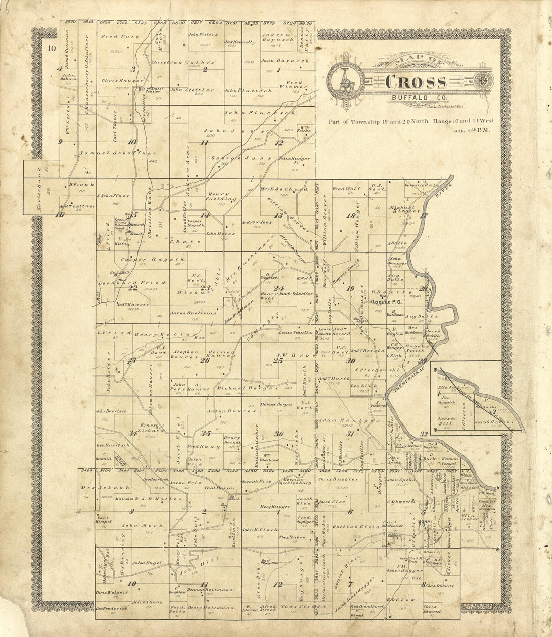 This old map of Map of Cross Buffalo Co. from Standard Atlas of Buffalo and Pepin Counties, Wisconsin from 1896 was created by  Geo. A. Ogle &amp; Co in 1896