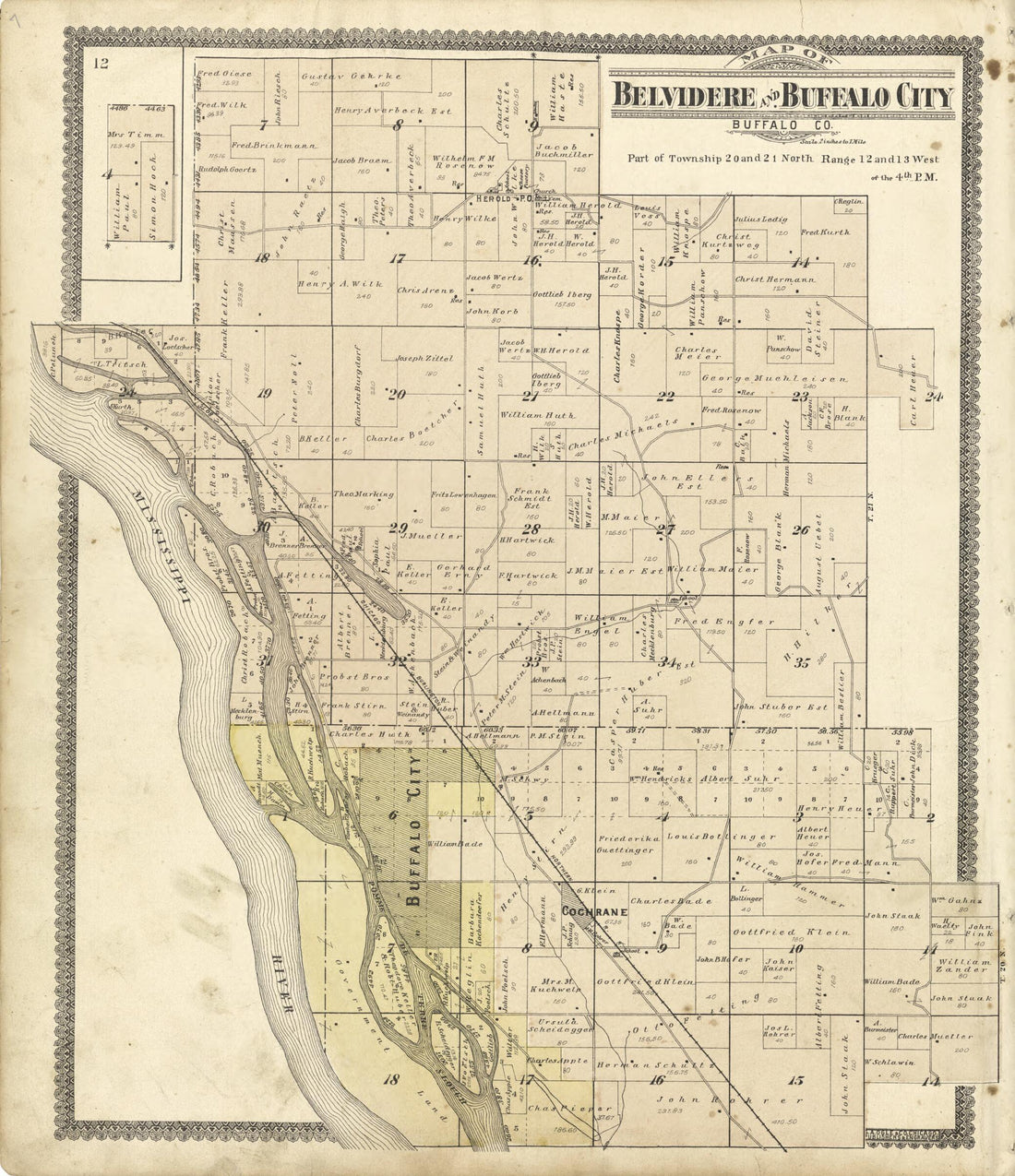 This old map of Map of Belvidere and Buffalo City from Standard Atlas of Buffalo and Pepin Counties, Wisconsin from 1896 was created by  Geo. A. Ogle &amp; Co in 1896