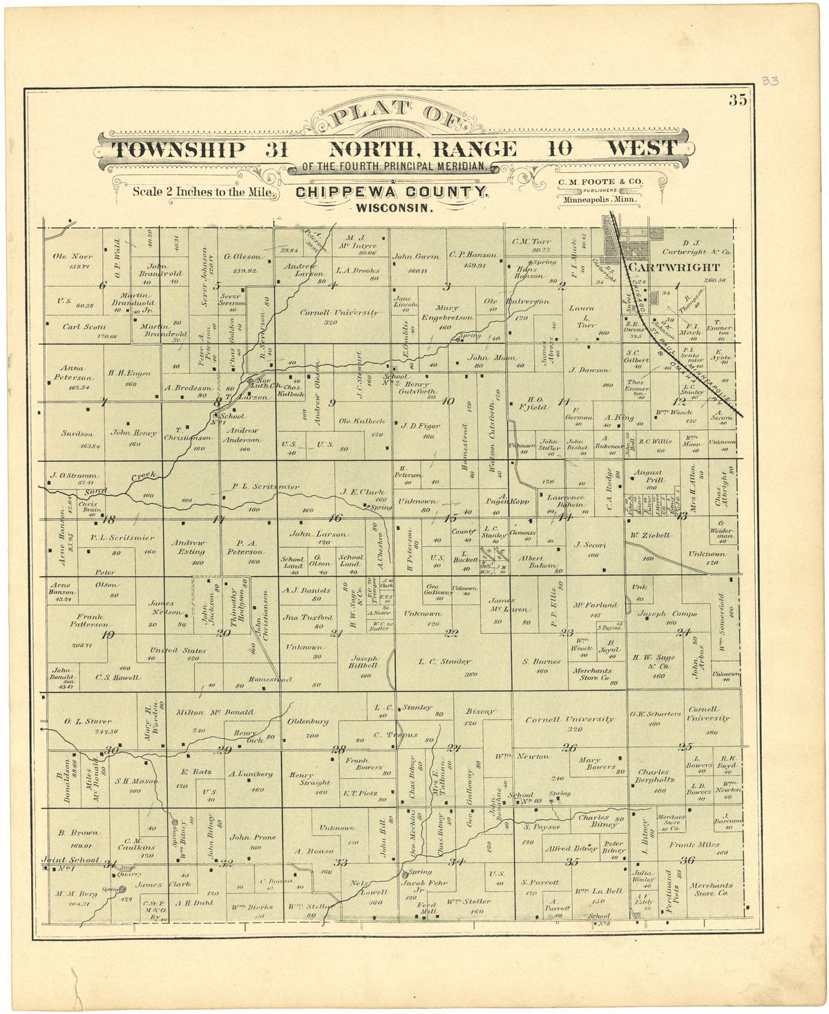 Plat of Township 31 North, Range 10 West from Plat Book of Chippewa County, Wisconsin 1888 by Relic Map Company