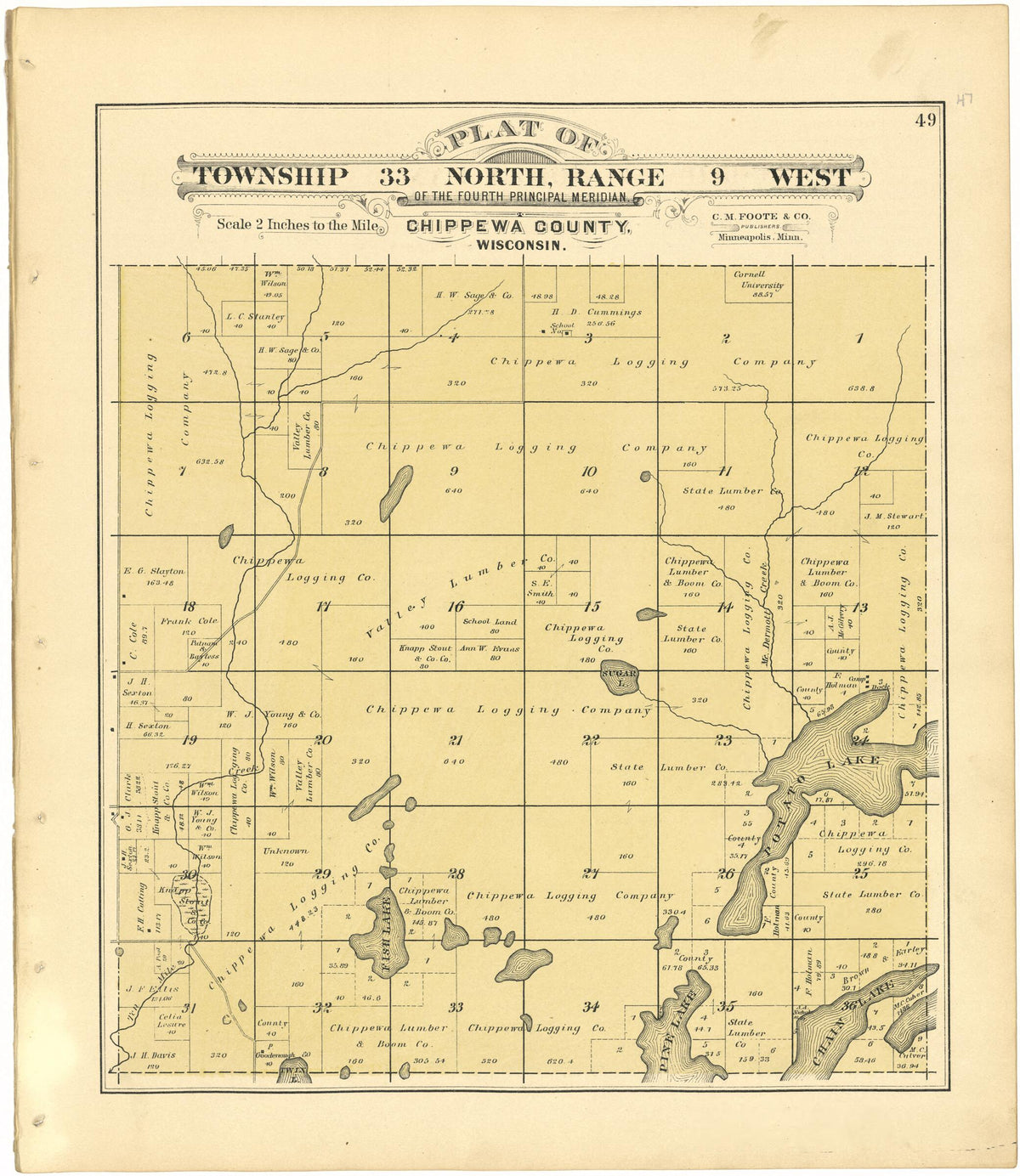 Plat of Township 33 North, Range 9 West from Plat Book of Chippewa County, Wisconsin 1888 by Relic Map Company