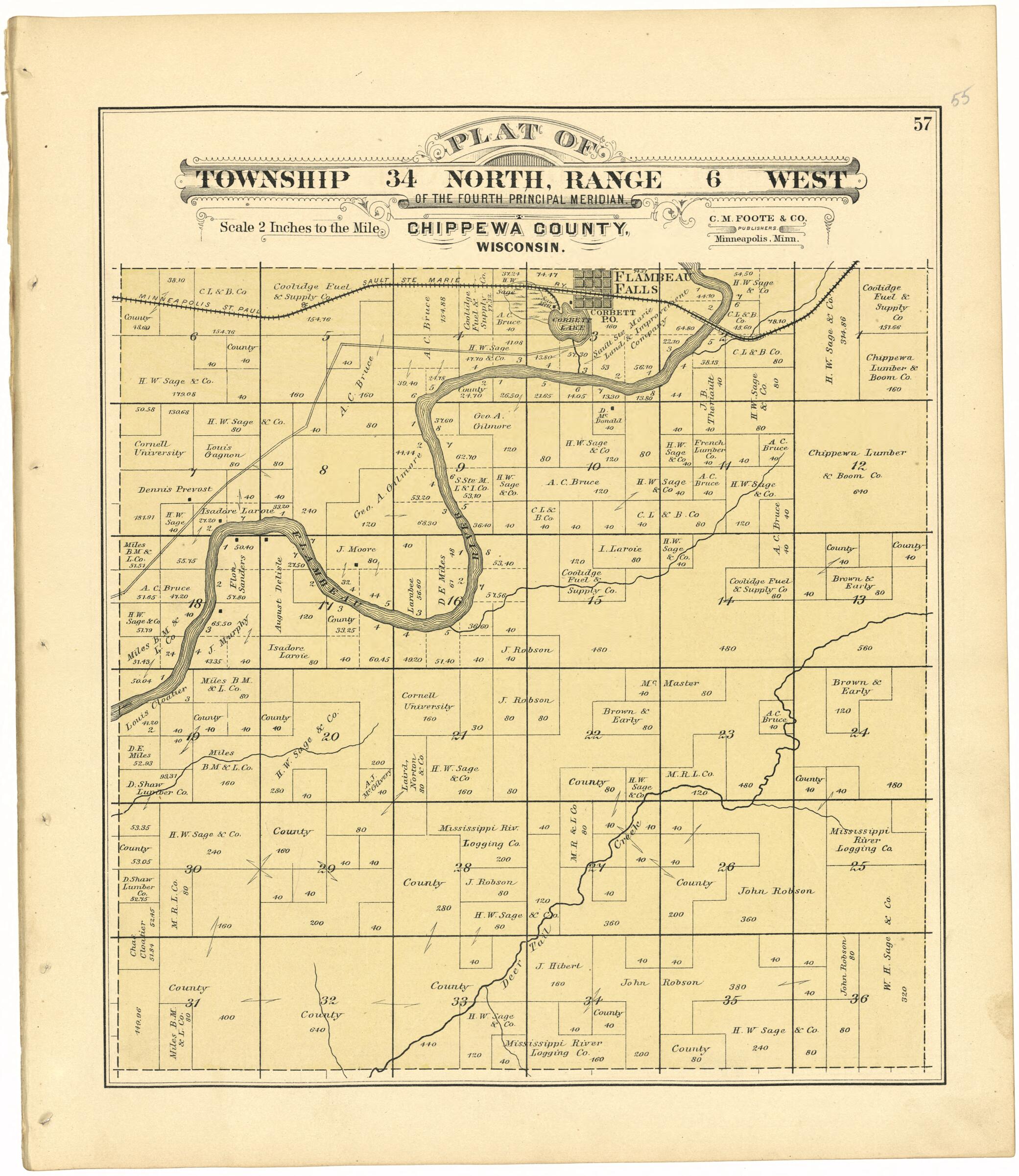 Plat of Township 34 North, Range 6 West from Plat Book of Chippewa ...