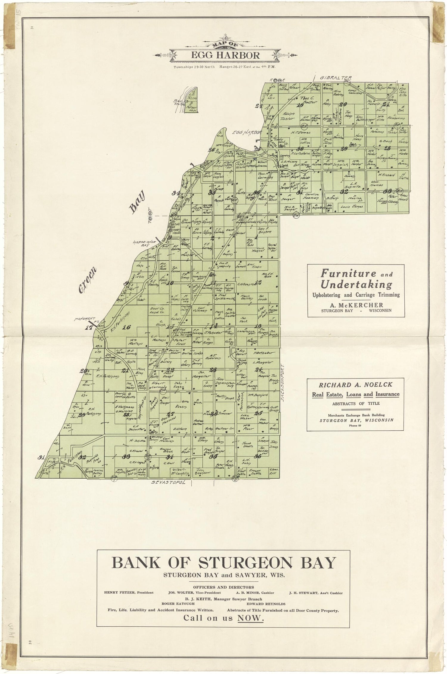 This old map of Map of Egg Harbor from Atlas of Door County, Wisconsin from 1914 was created by Otto Nelson in 1914