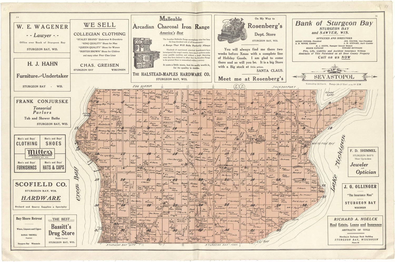 This old map of Map of Sevastopol from Atlas of Door County, Wisconsin from 1914 was created by Otto Nelson in 1914