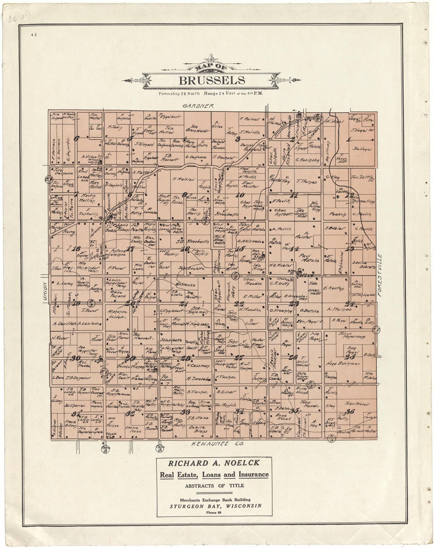 This old map of Map of Brussels from Atlas of Door County, Wisconsin from 1914 was created by Otto Nelson in 1914