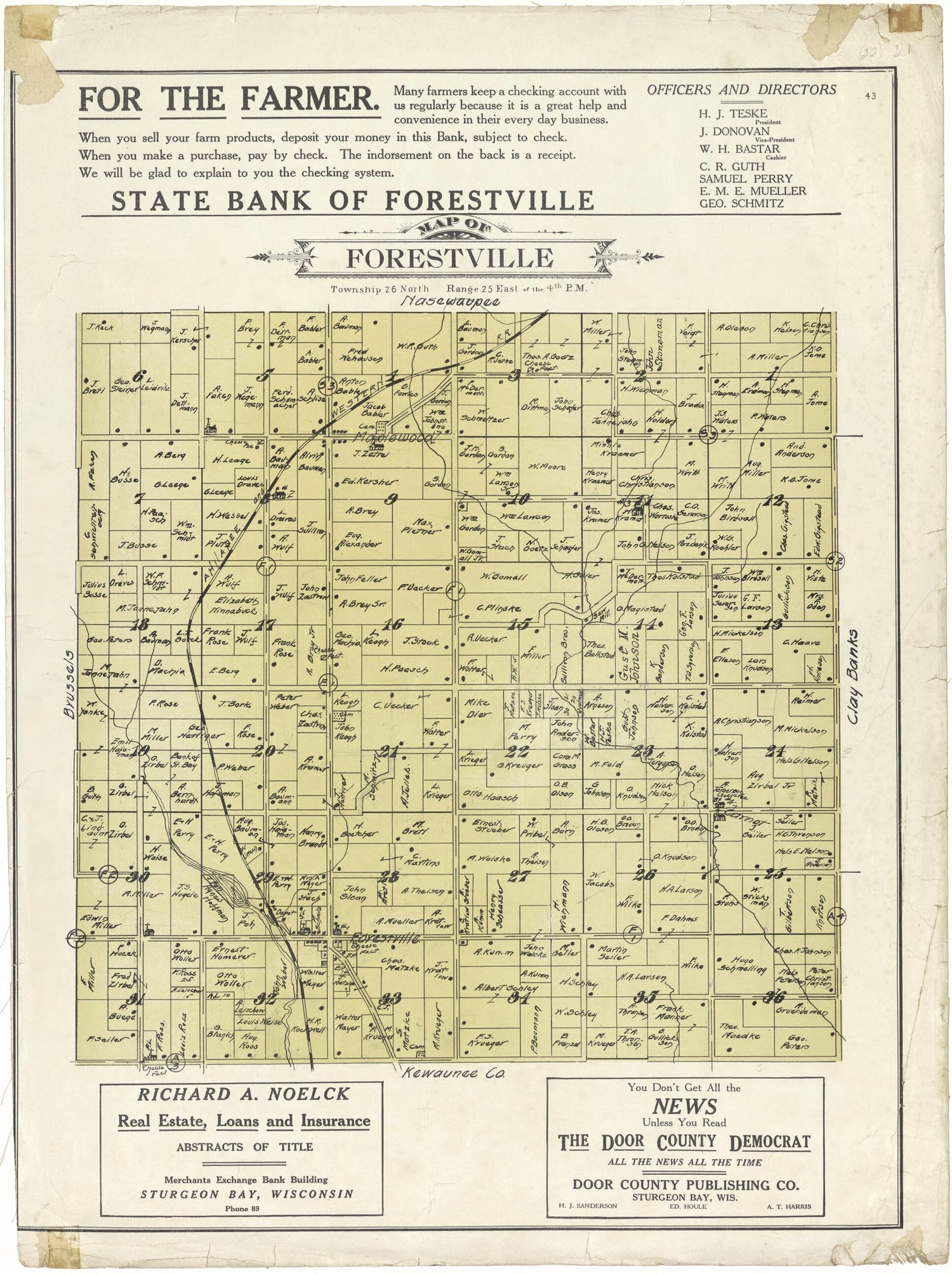 Map of Forestville from Atlas of Door County, Wisconsin from 1914 Old ...