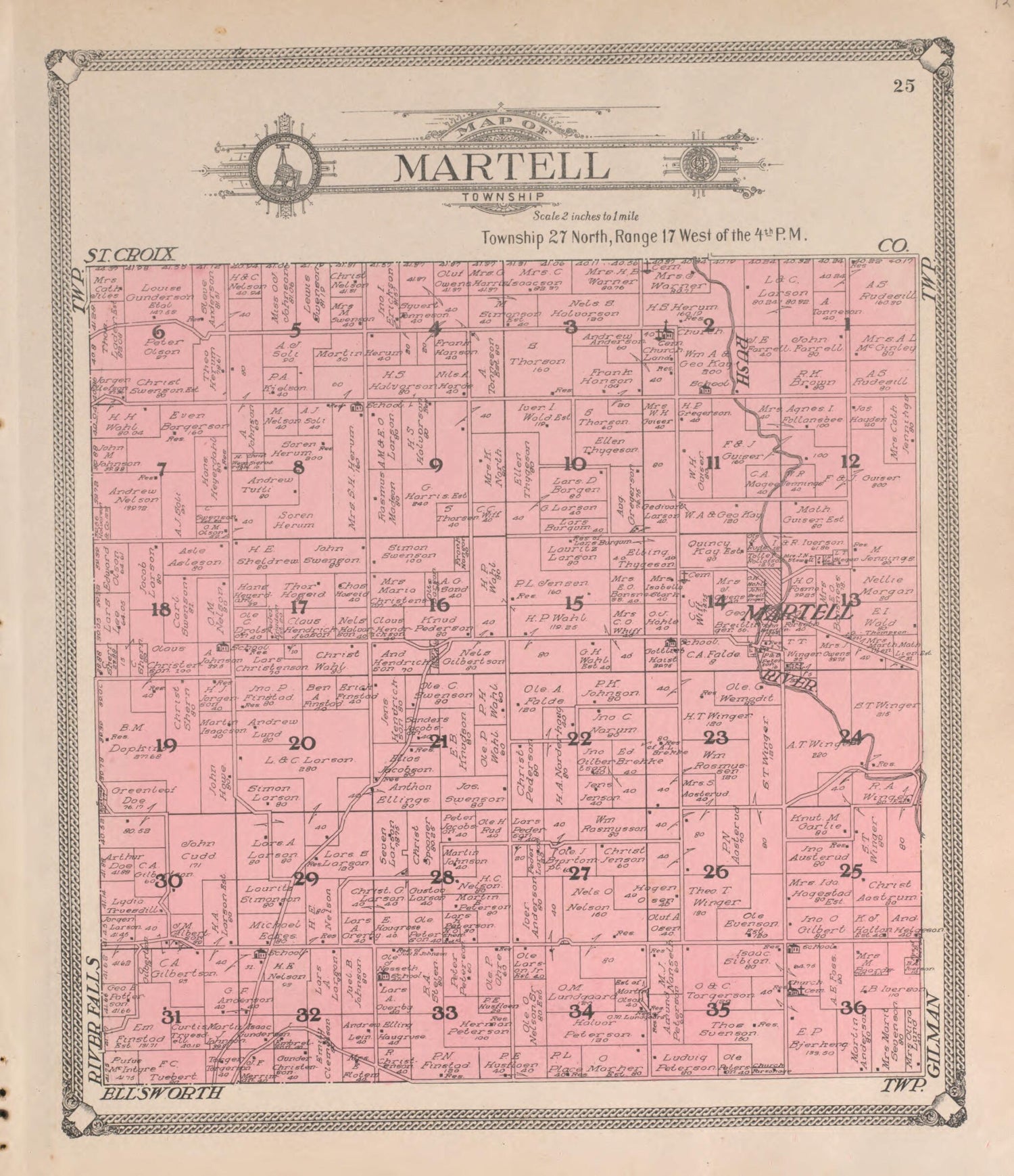 This old map of Martell from Standard Atlas of Pierce County, Wisconsin from 1908 was created by  Geo. A. Ogle &amp; Co in 1908