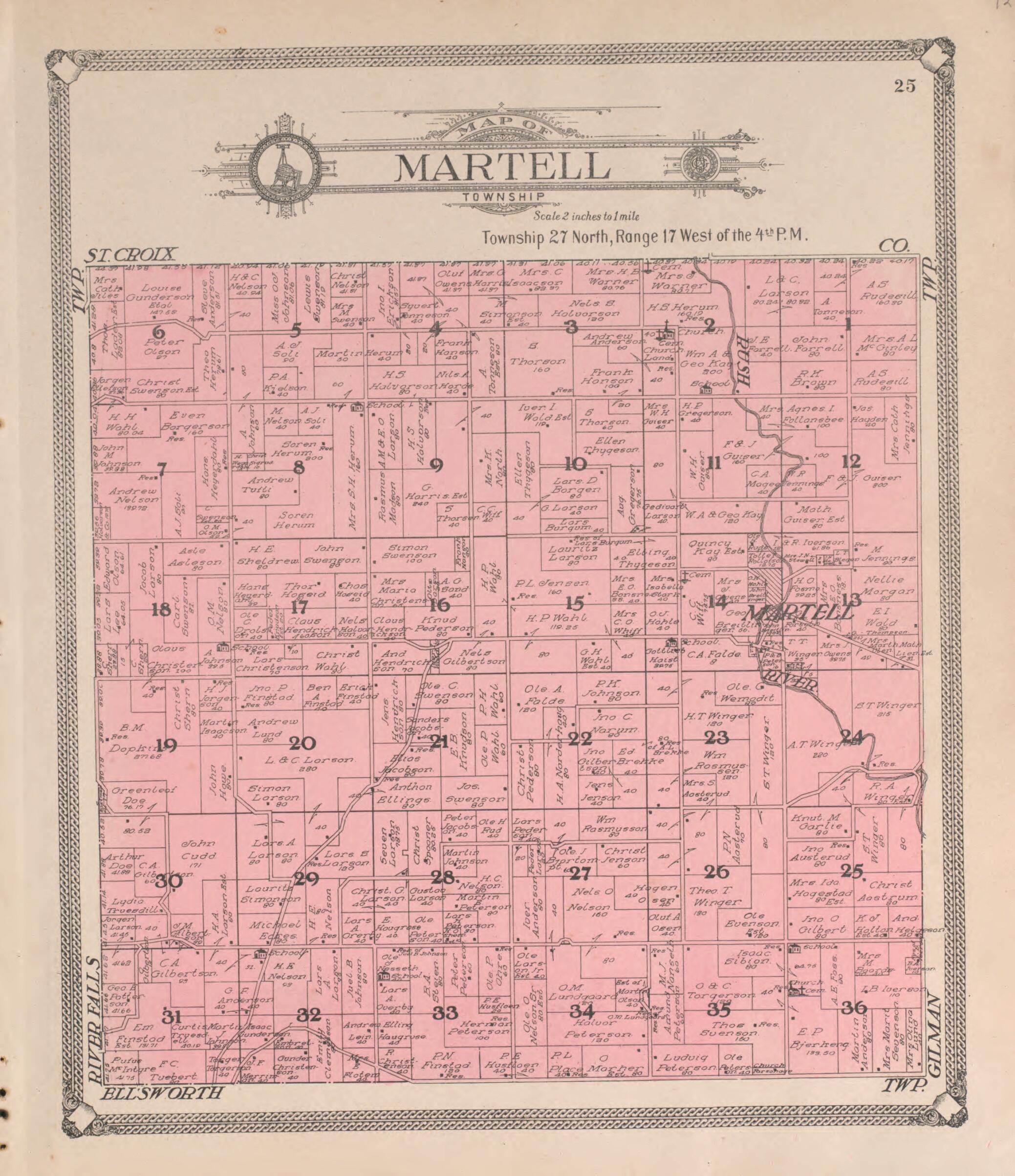 This old map of Martell from Standard Atlas of Pierce County, Wisconsin from 1908 was created by  Geo. A. Ogle &amp; Co in 1908