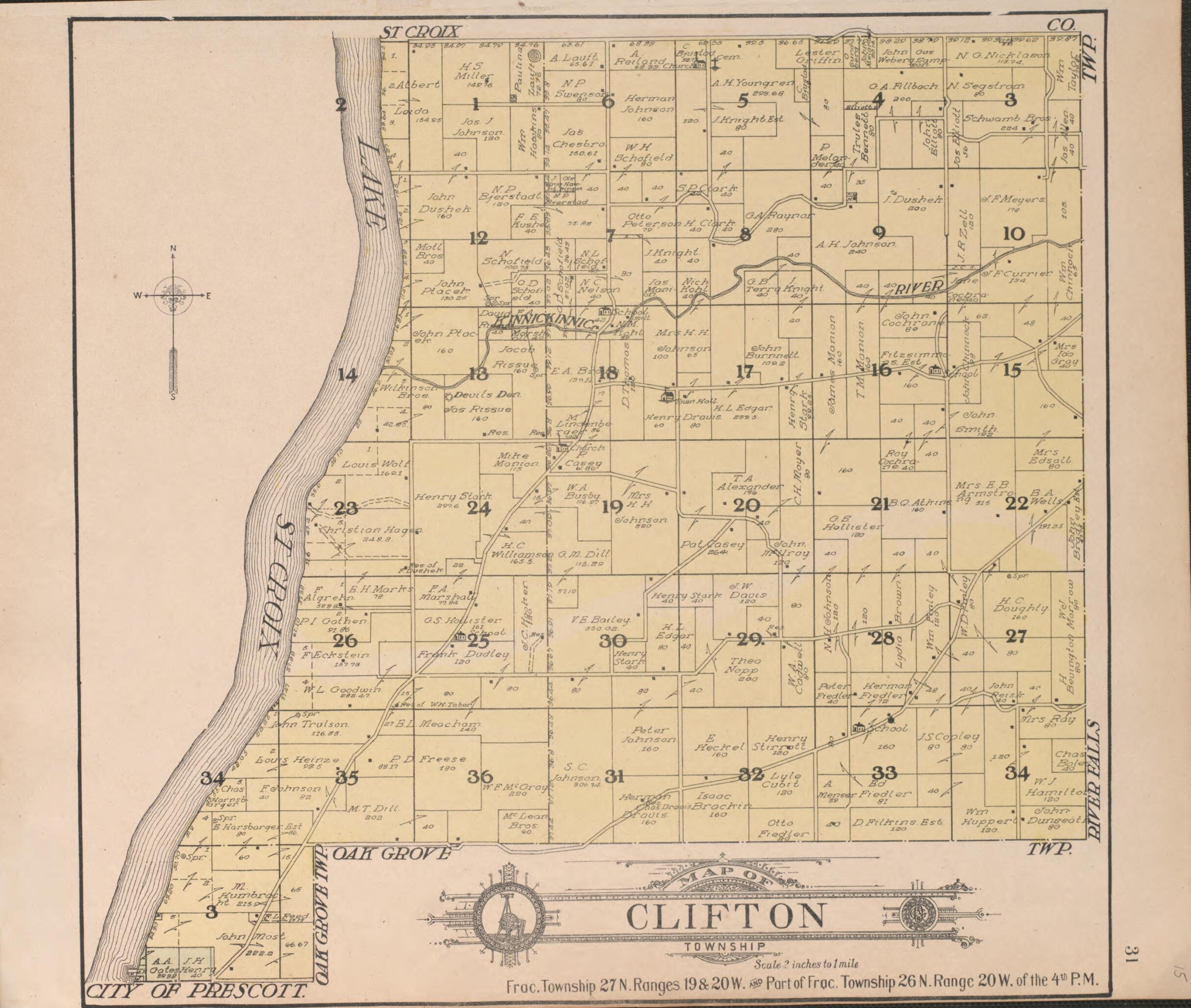 This old map of Clifton from Standard Atlas of Pierce County, Wisconsin from 1908 was created by  Geo. A. Ogle &amp; Co in 1908