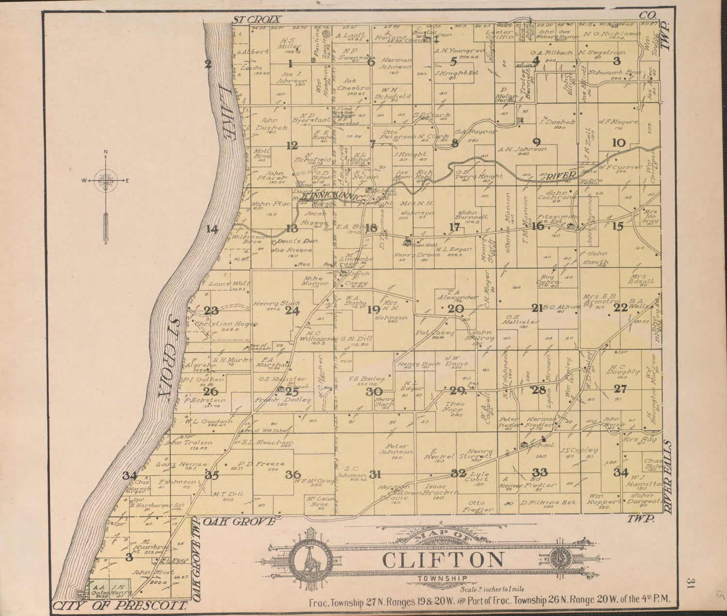This old map of Clifton from Standard Atlas of Pierce County, Wisconsin from 1908 was created by  Geo. A. Ogle &amp; Co in 1908