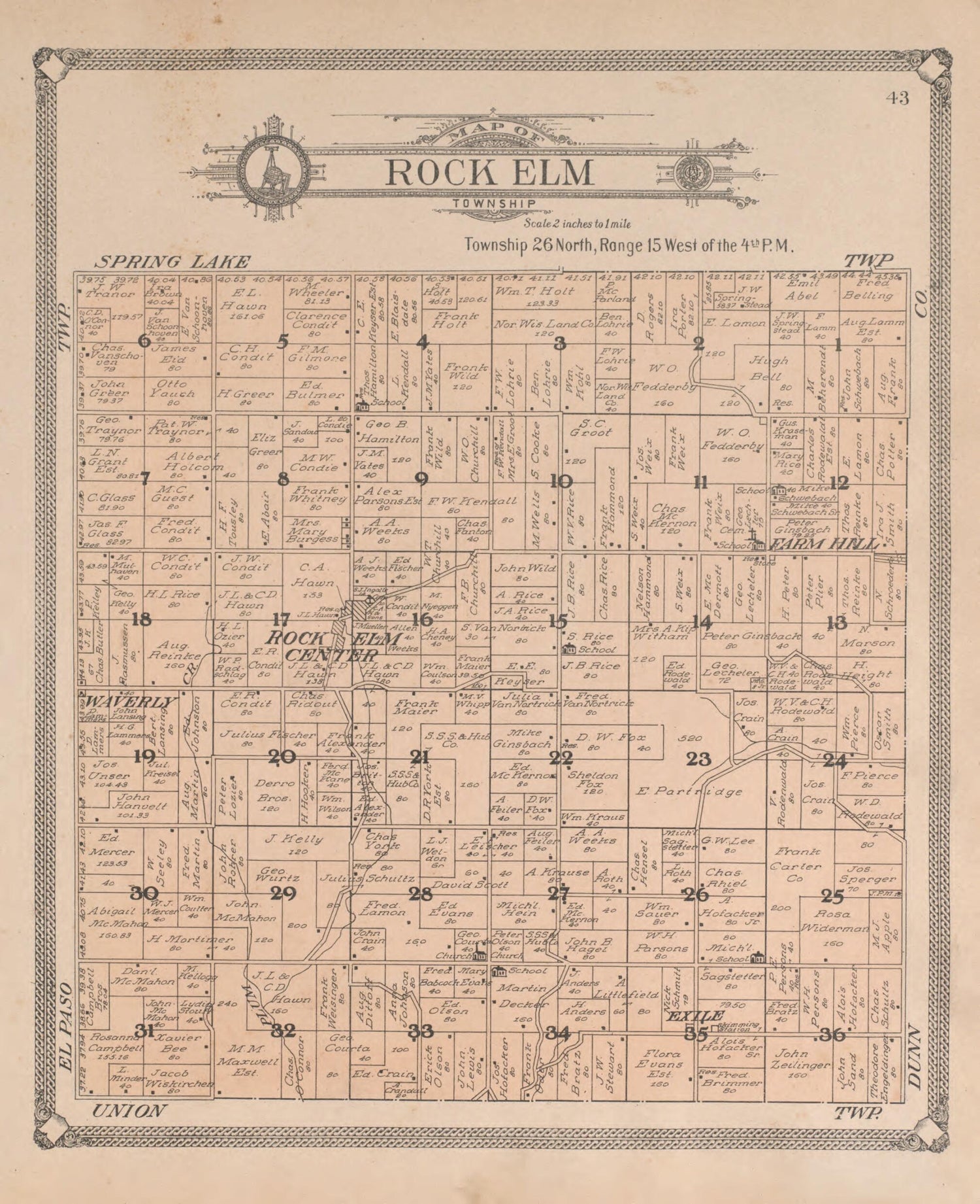 This old map of Rock Elm from Standard Atlas of Pierce County, Wisconsin from 1908 was created by  Geo. A. Ogle &amp; Co in 1908