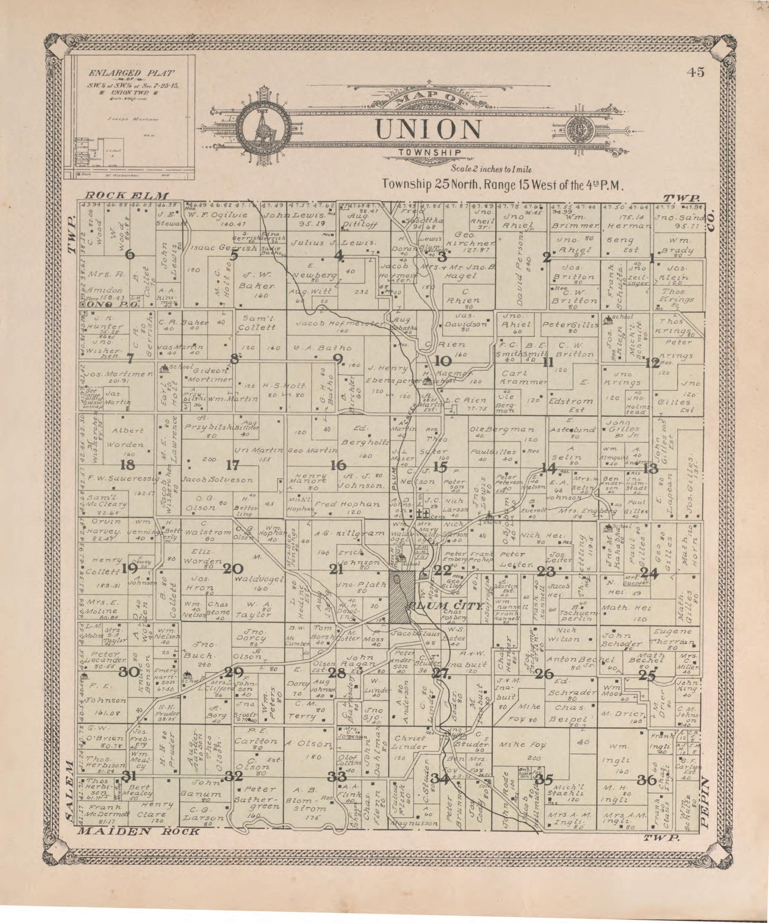 This old map of Union from Standard Atlas of Pierce County, Wisconsin from 1908 was created by  Geo. A. Ogle &amp; Co in 1908