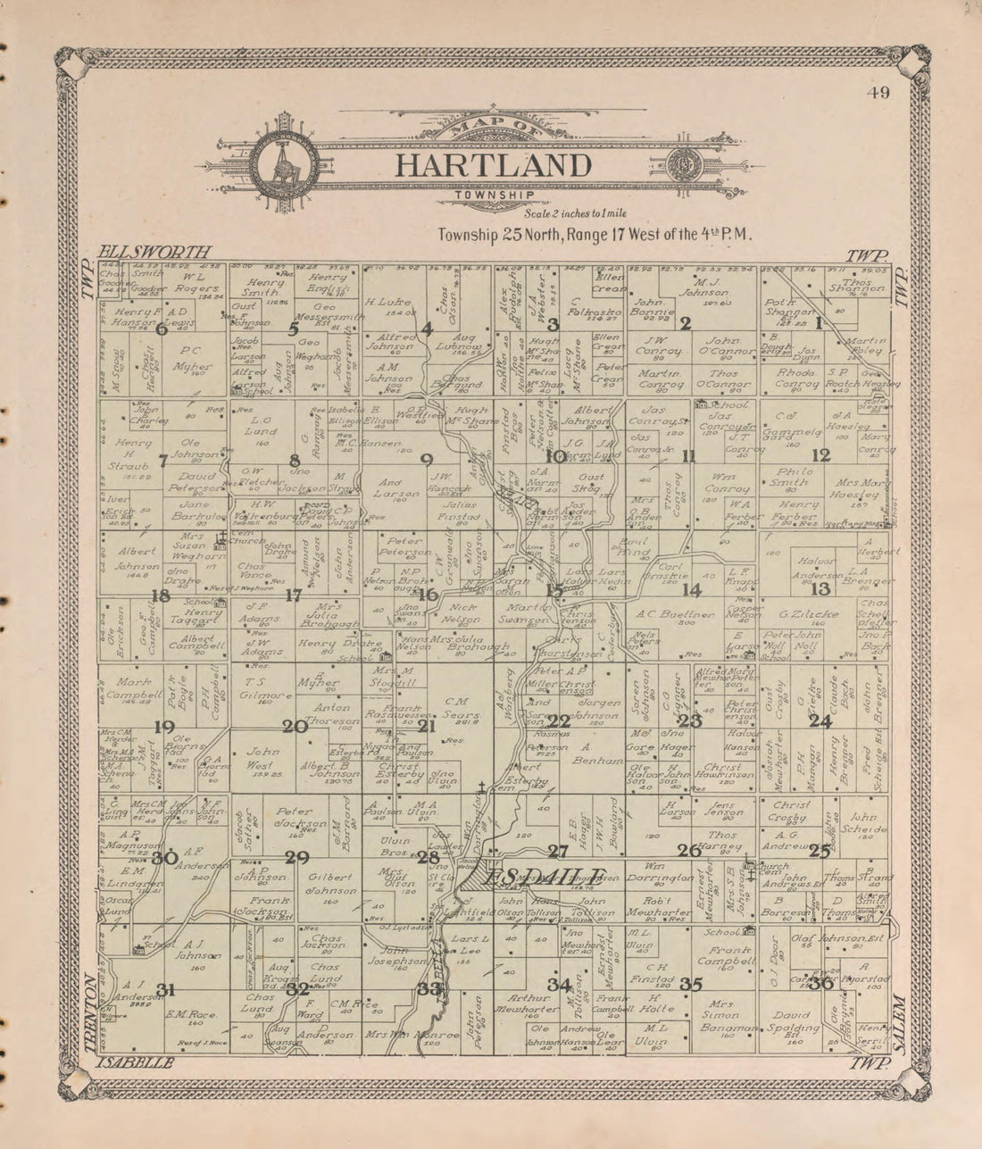 This old map of Hartland from Standard Atlas of Pierce County, Wisconsin from 1908 was created by  Geo. A. Ogle &amp; Co in 1908