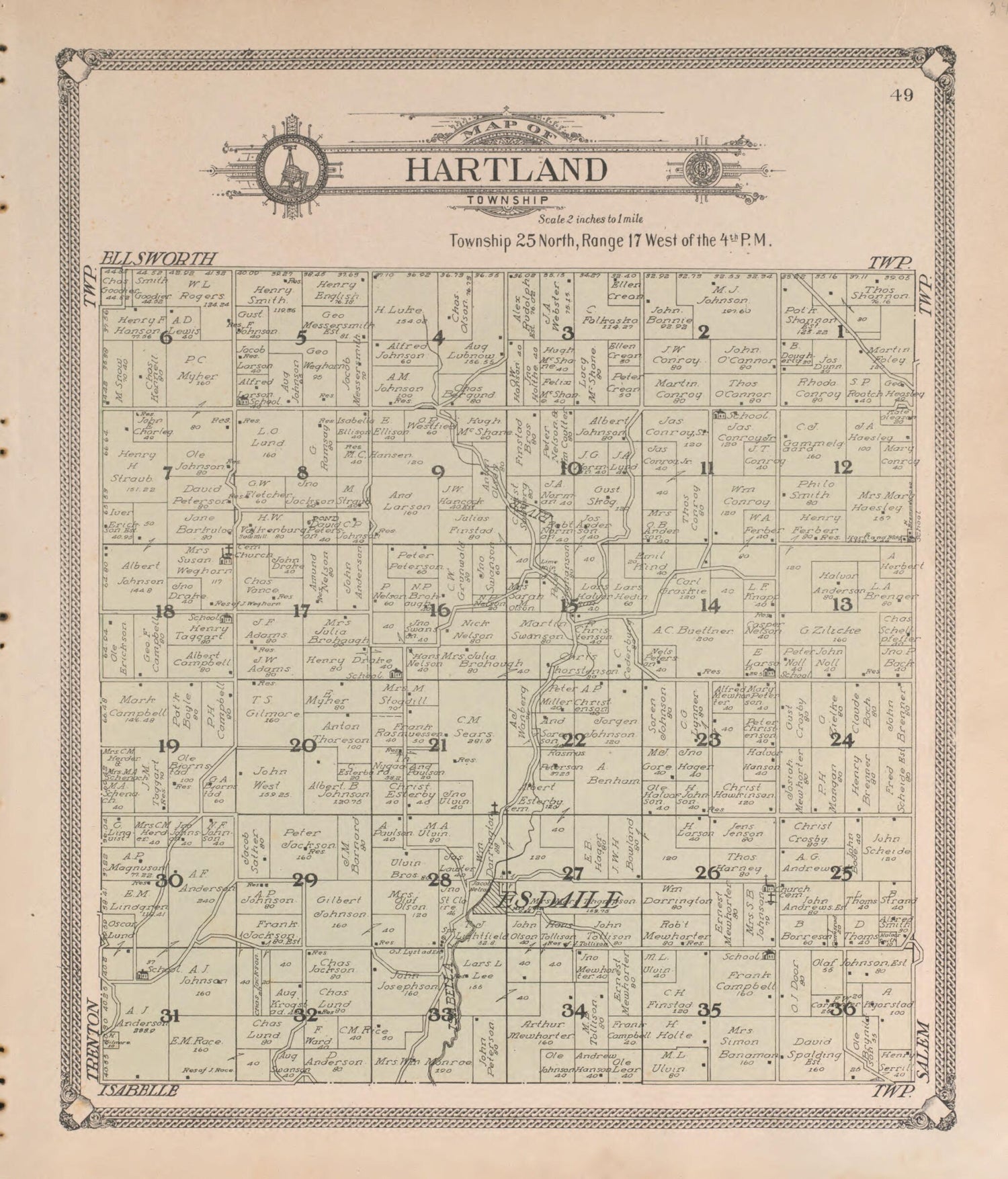 This old map of Hartland from Standard Atlas of Pierce County, Wisconsin from 1908 was created by  Geo. A. Ogle &amp; Co in 1908