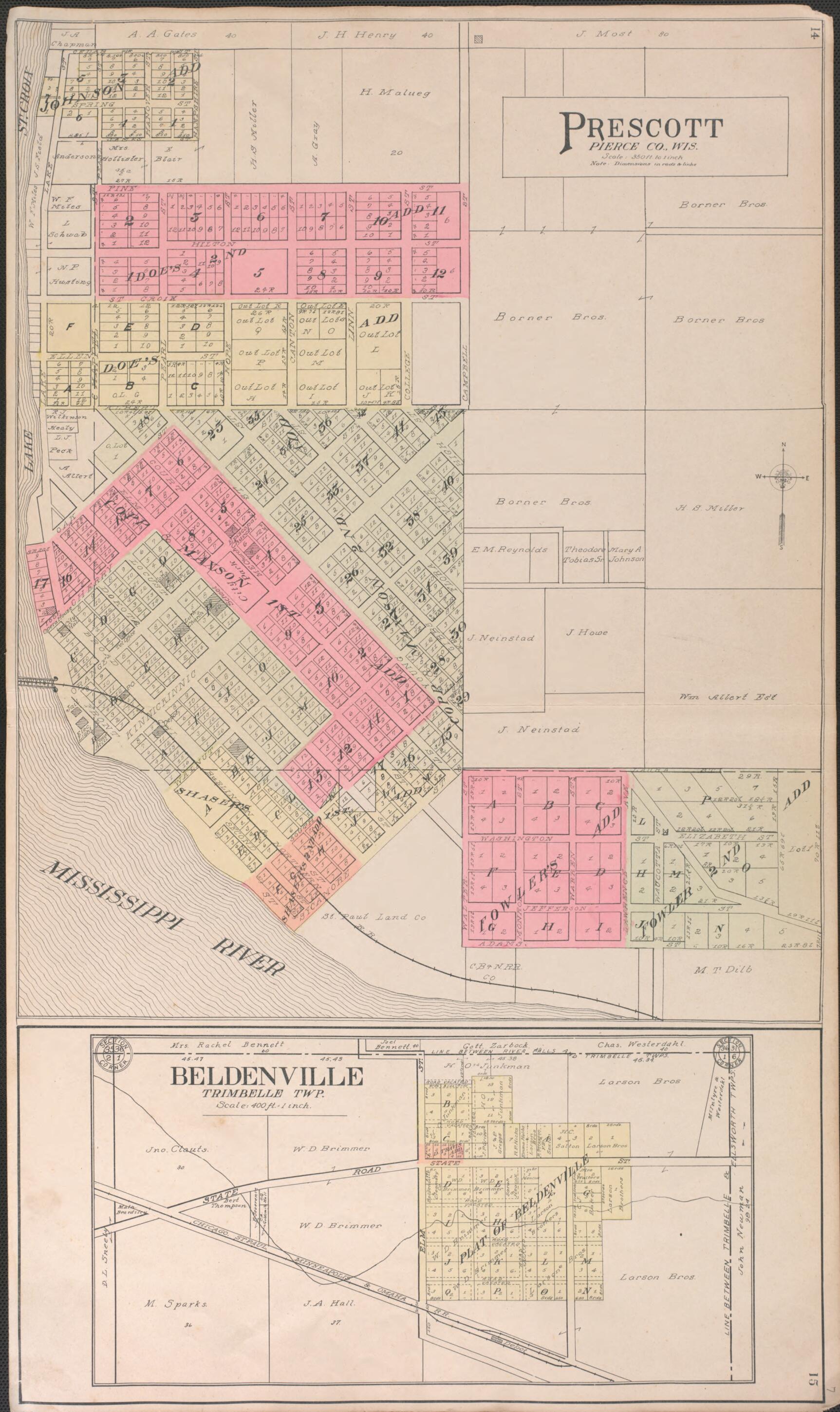 This old map of Prescott from Standard Atlas of Pierce County, Wisconsin from 1908 was created by  Geo. A. Ogle &amp; Co in 1908