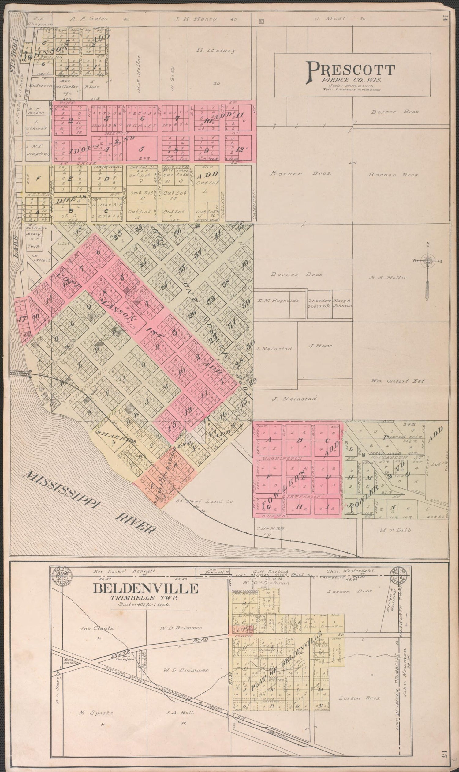 This old map of Prescott from Standard Atlas of Pierce County, Wisconsin from 1908 was created by  Geo. A. Ogle &amp; Co in 1908