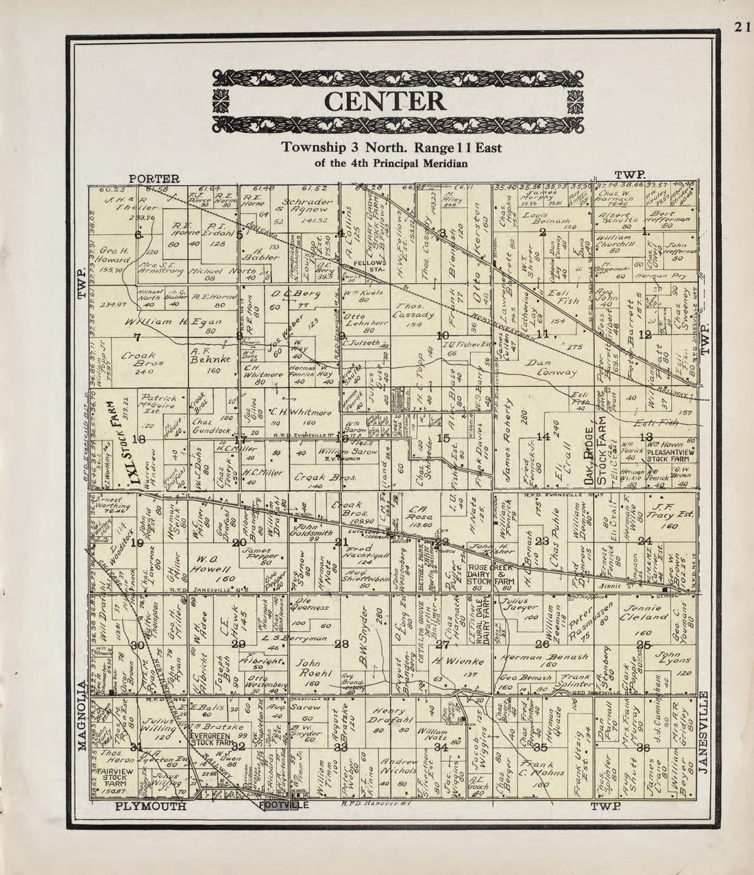 This old map of Center from Standard Atlas of Rock County, Wisconsin from 1917 was created by  Hennessey &amp; Co in 1917