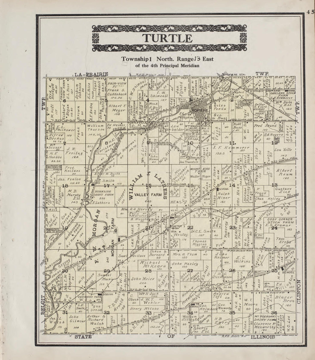 This old map of Turtle from Standard Atlas of Rock County, Wisconsin from 1917 was created by  Hennessey &amp; Co in 1917