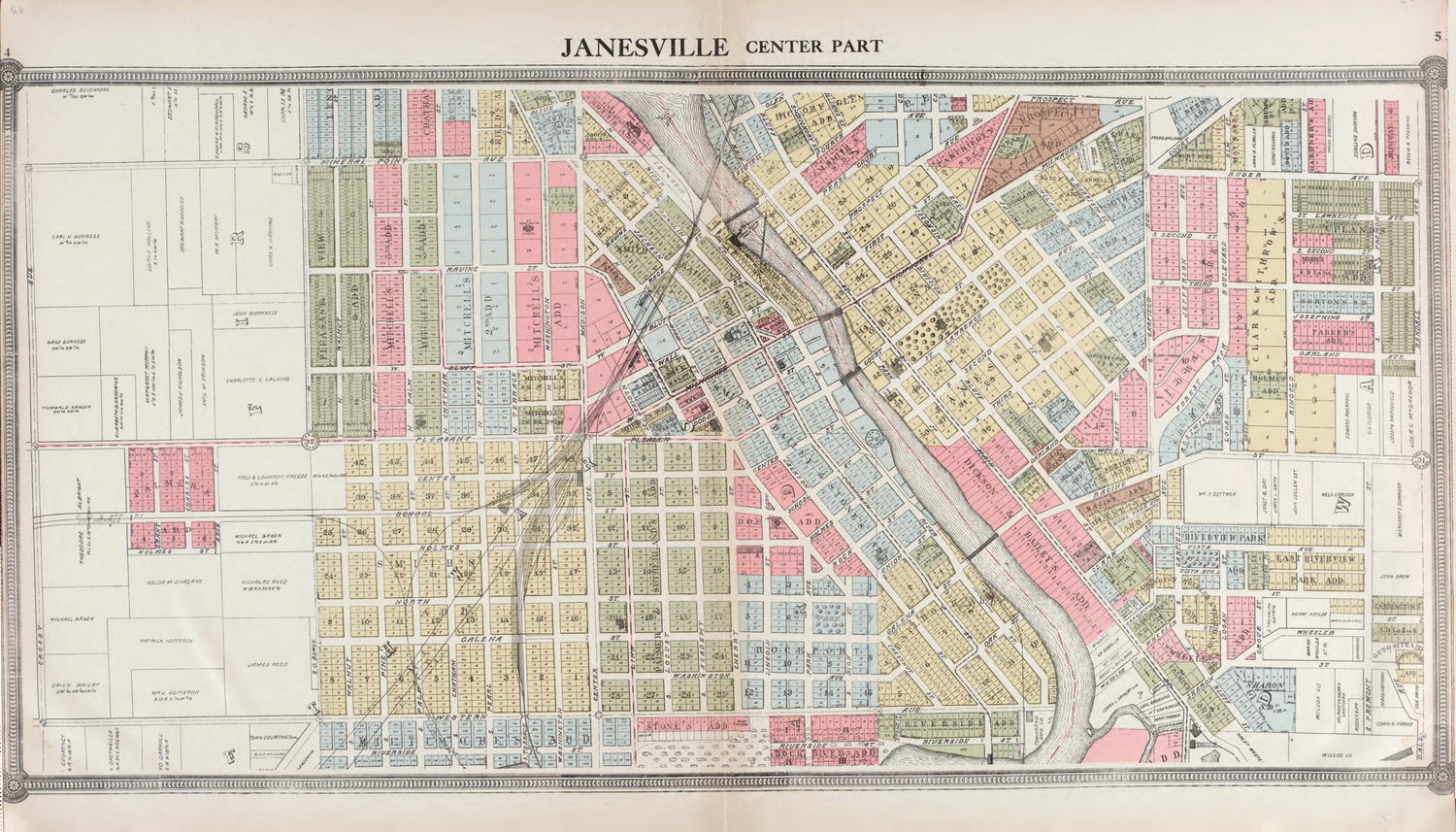 This old map of Janesville - Center Part from Standard Atlas of Rock County, Wisconsin from 1917 was created by  Hennessey &amp; Co in 1917