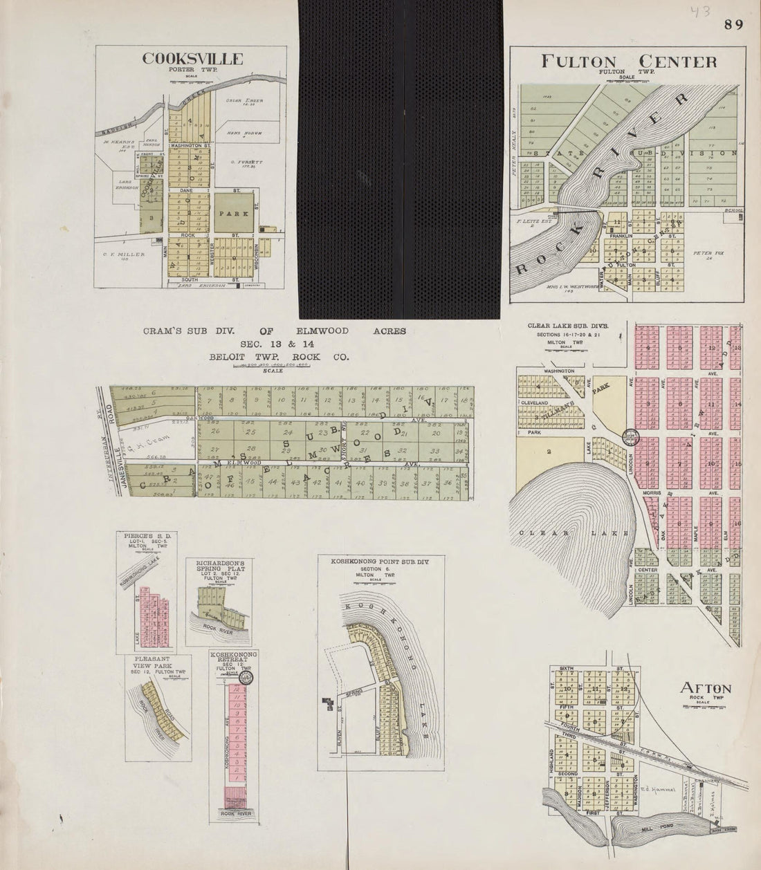 This old map of Cooksville - Fulton Center - Afton - Subdivisions In Beloit, Milton and Fulton from Standard Atlas of Rock County, Wisconsin from 1917 was created by  Hennessey &amp; Co in 1917