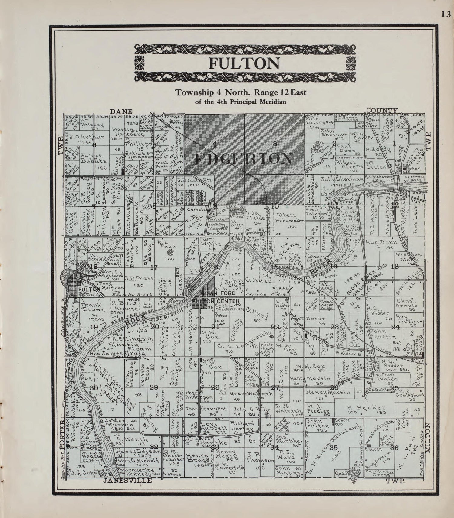 This old map of Fulton from Standard Atlas of Rock County, Wisconsin from 1917 was created by  Hennessey &amp; Co in 1917