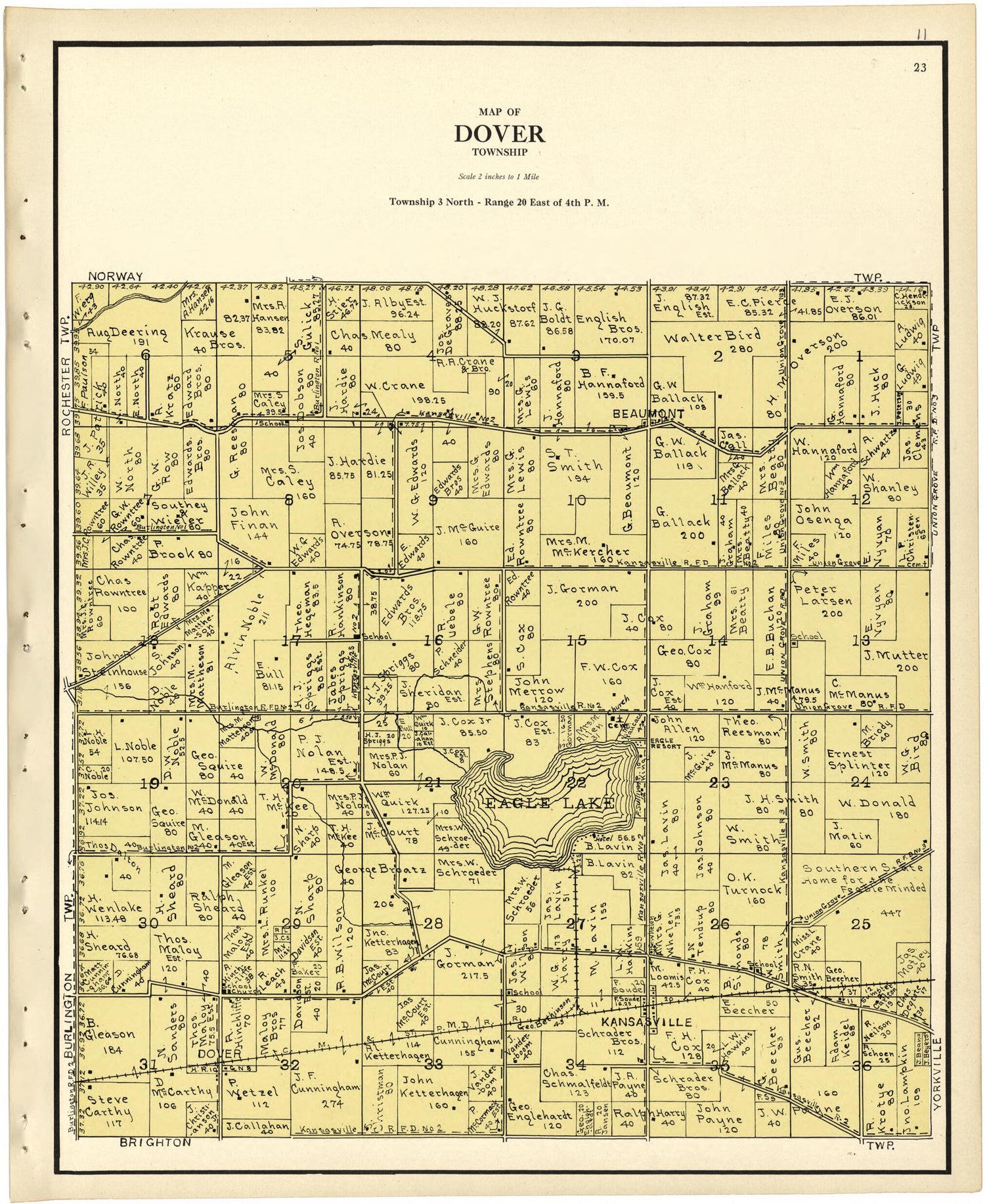 This old map of Map of Dover Township from Plat Book of Racine and Kenosha Counties, Wisconsin from 1924 was created by  Western Printing and Lithographing Company in 1924