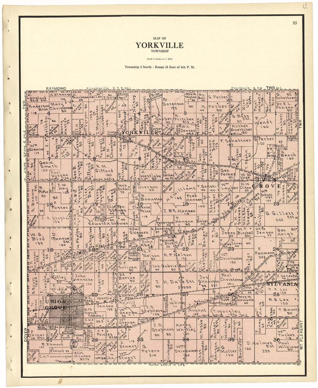 This old map of Map of Yorkville Township from Plat Book of Racine and Kenosha Counties, Wisconsin from 1924 was created by  Western Printing and Lithographing Company in 1924