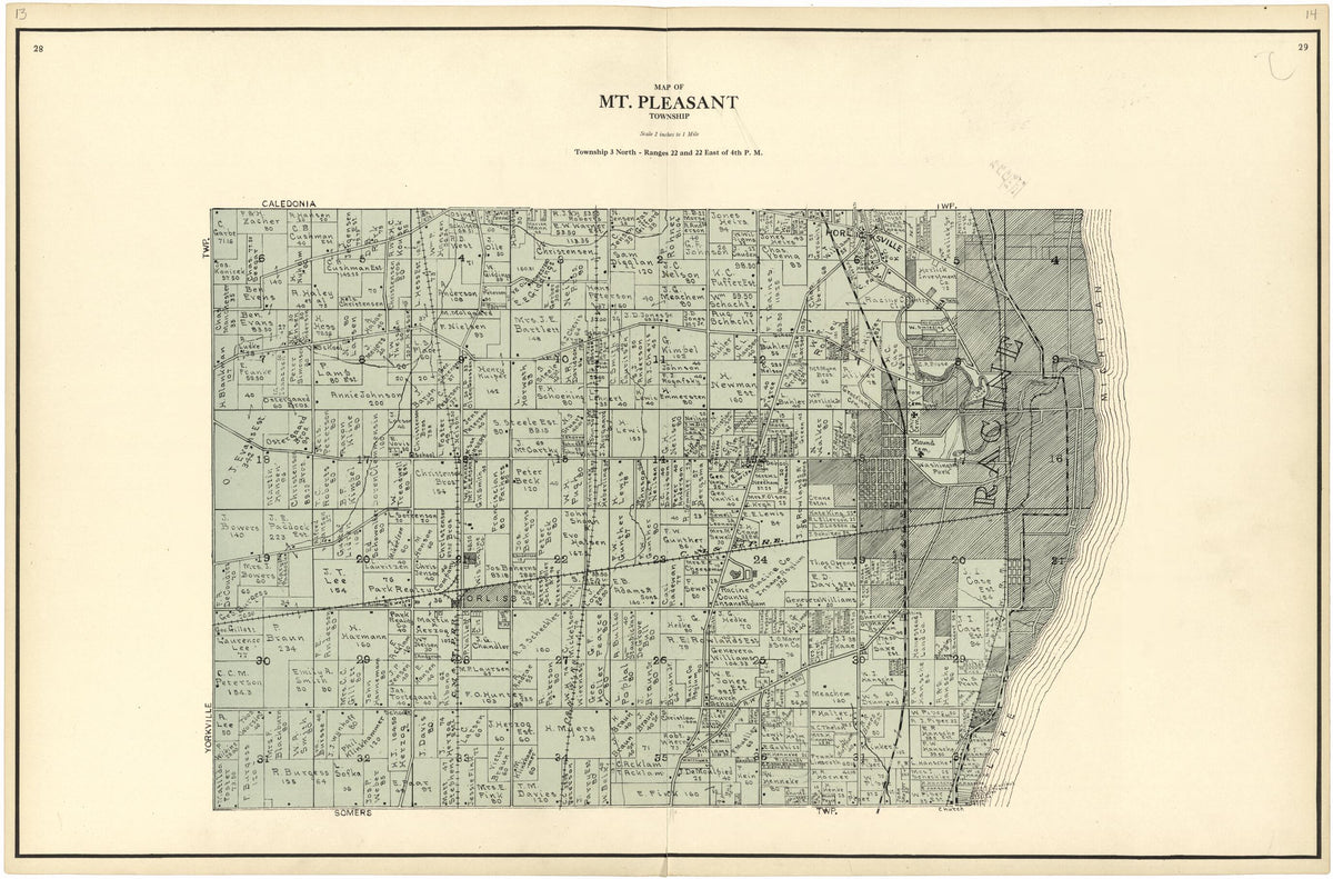 Map of Mt. Pleasant Township from Plat Book of Racine and Kenosha Counties, Wisconsin 1924 by Relic Map Company