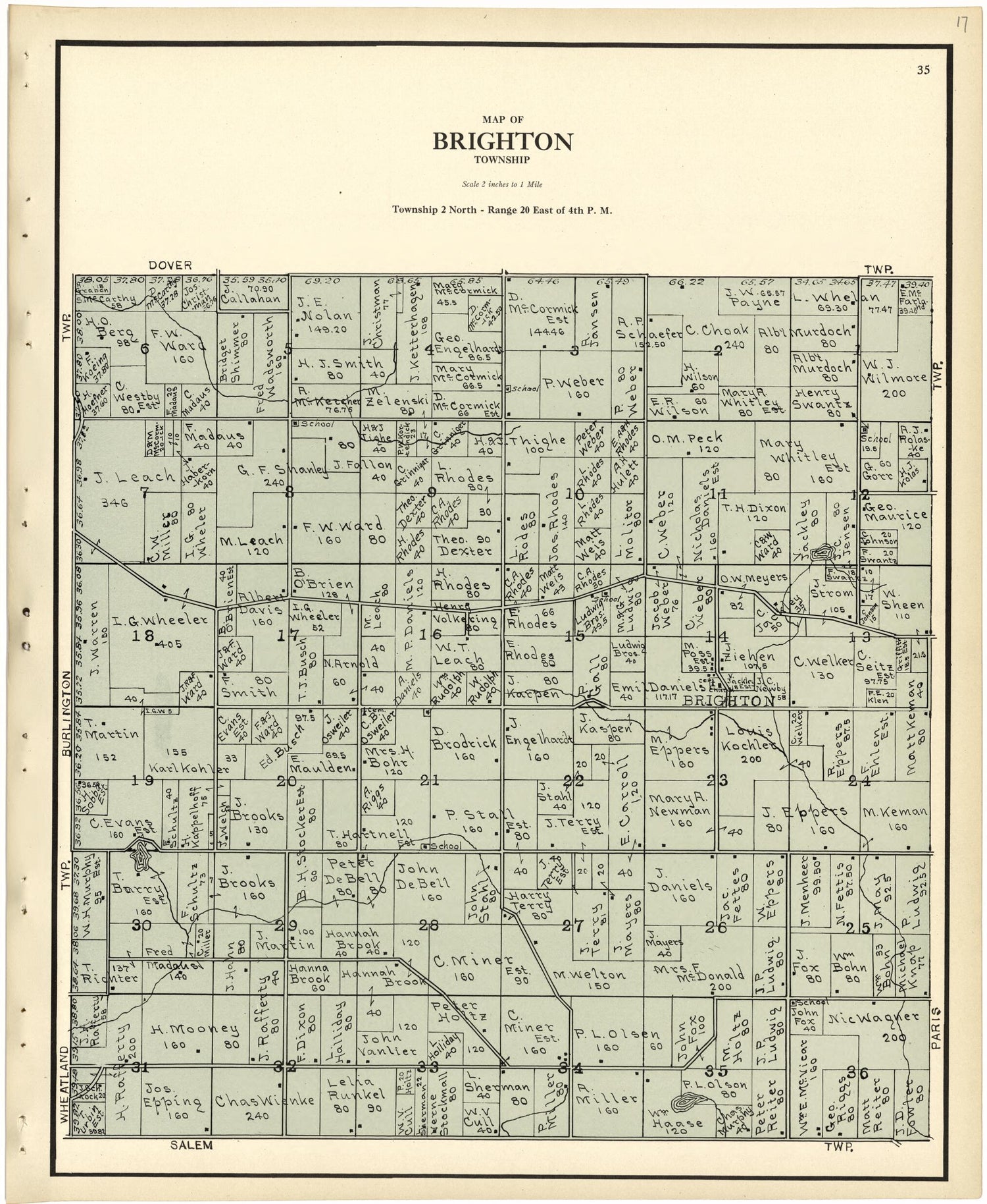 This old map of Map of Brighton Township from Plat Book of Racine and Kenosha Counties, Wisconsin from 1924 was created by  Western Printing and Lithographing Company in 1924