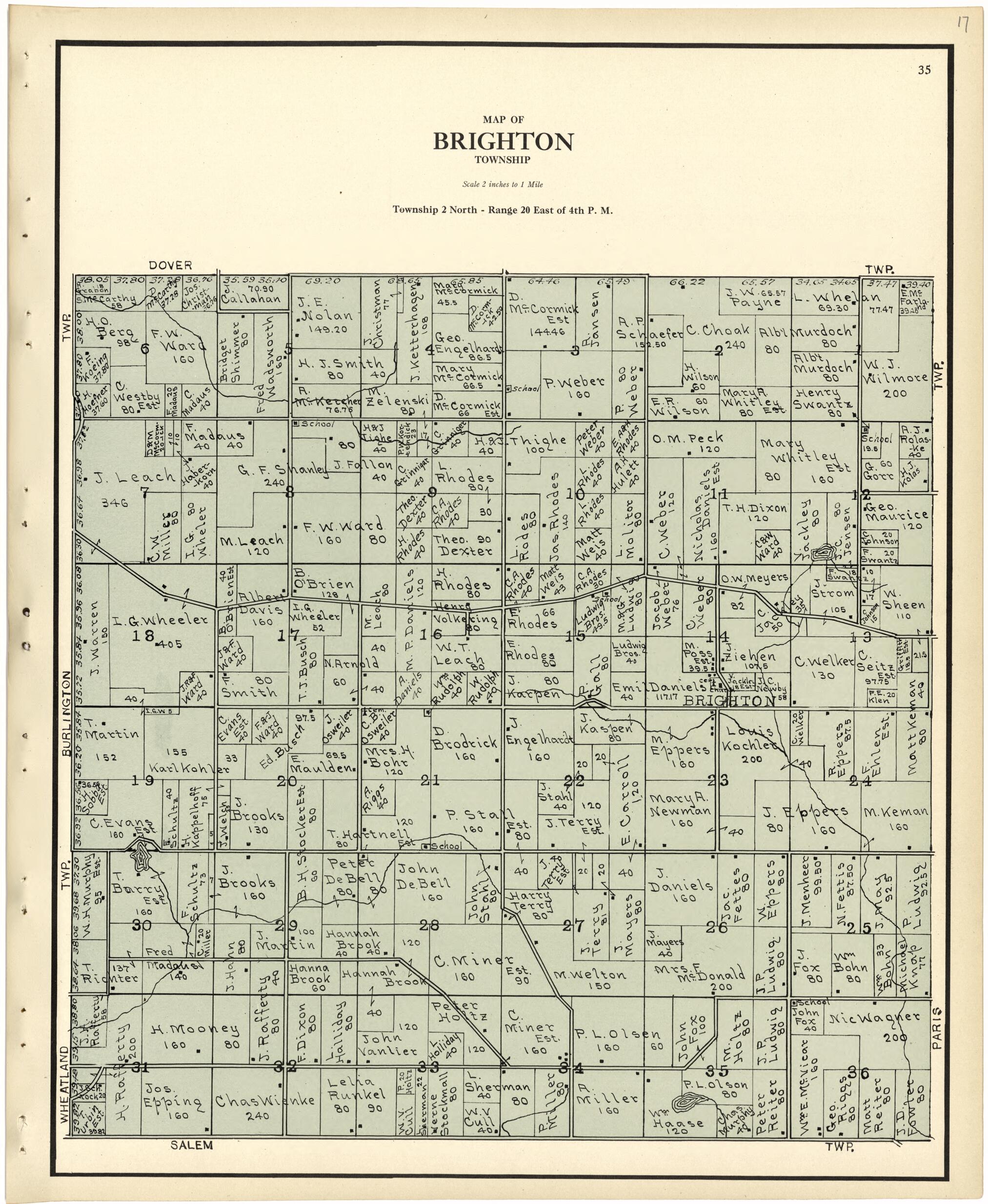 This old map of Map of Brighton Township from Plat Book of Racine and Kenosha Counties, Wisconsin from 1924 was created by  Western Printing and Lithographing Company in 1924