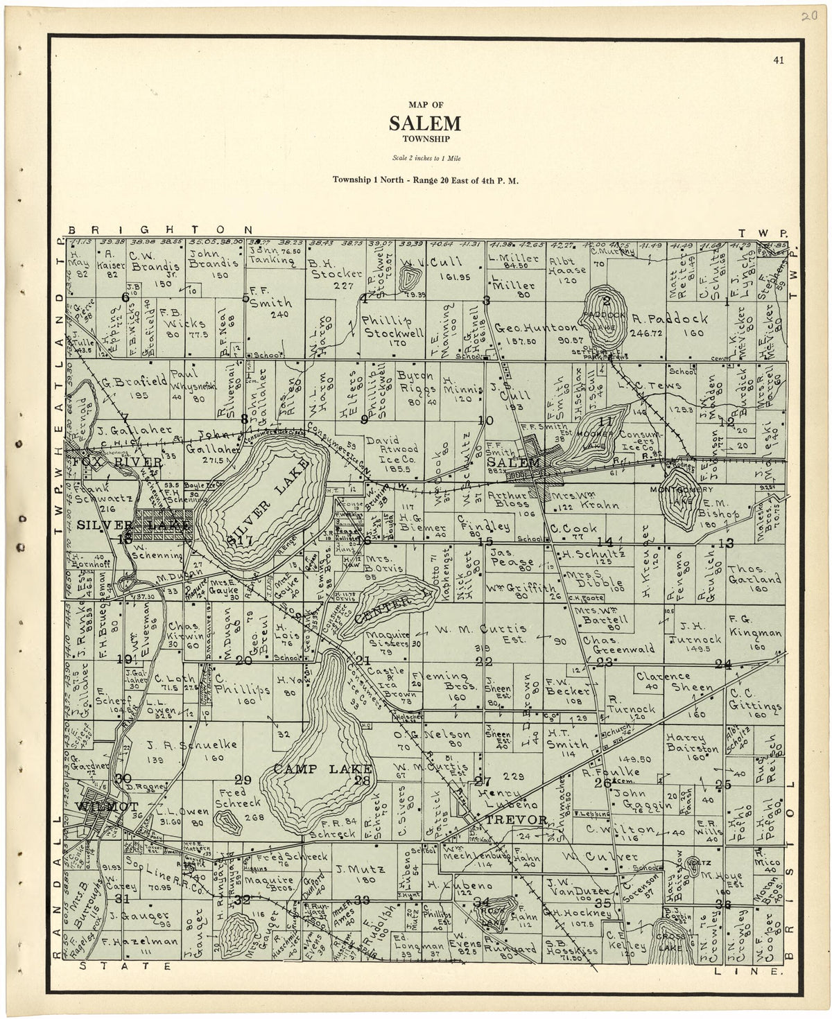 Map of Salem Township from Plat Book of Racine and Kenosha Counties, Wisconsin 1924 by Relic Map Company