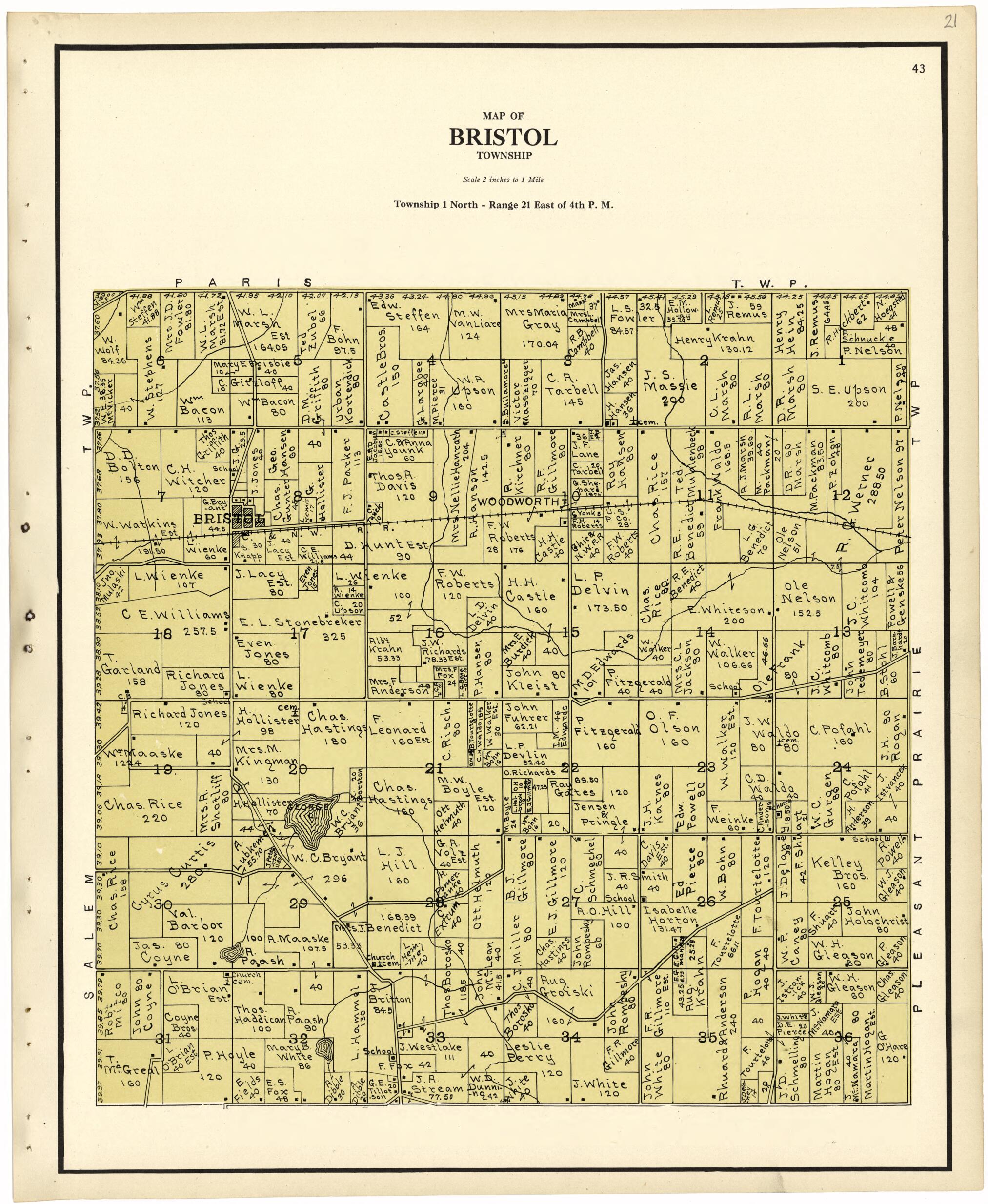 This old map of Map of Bristol Township from Plat Book of Racine and Kenosha Counties, Wisconsin from 1924 was created by  Western Printing and Lithographing Company in 1924
