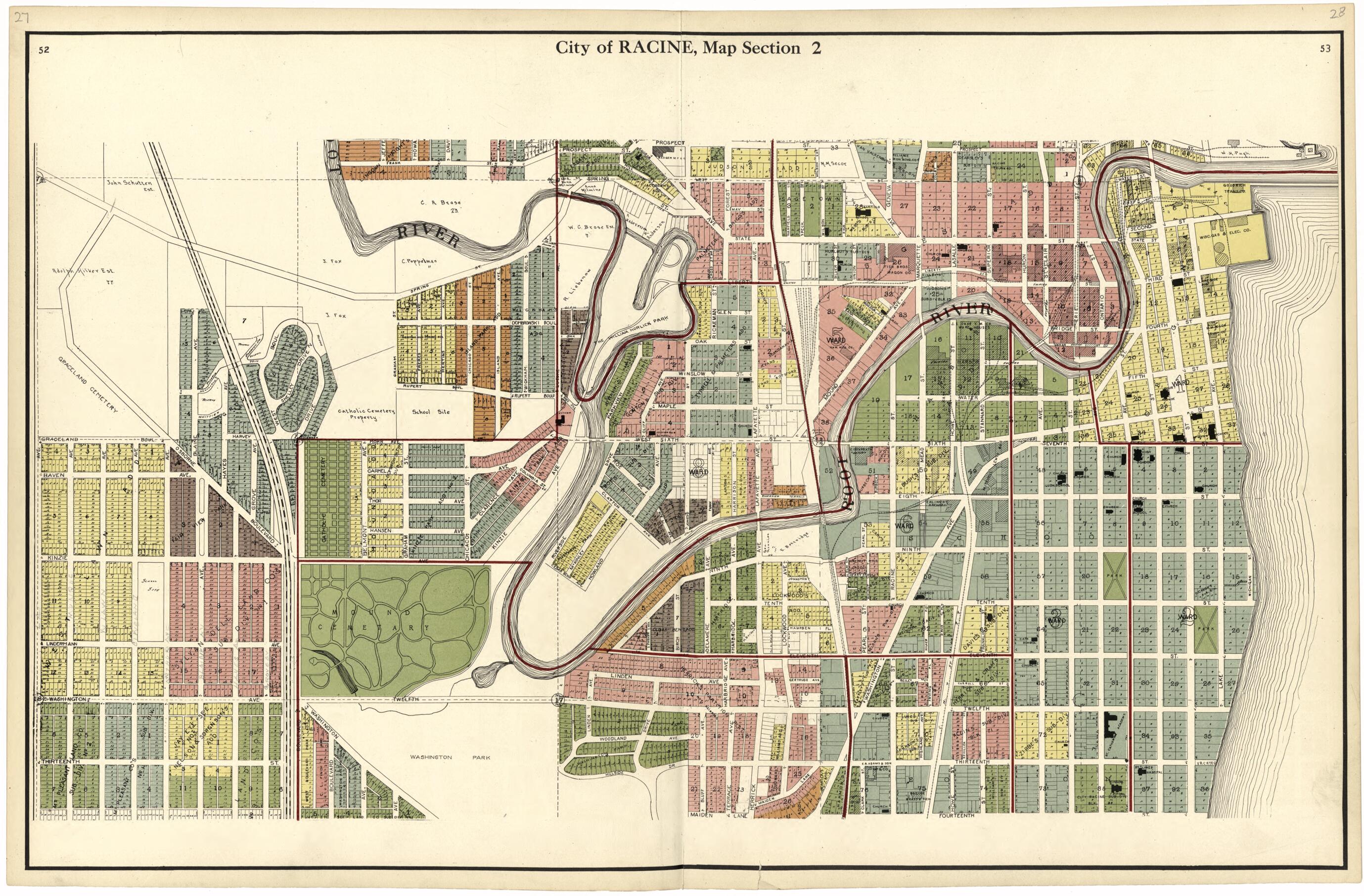 This old map of City of Racine, Map Section 2 from Plat Book of Racine and Kenosha Counties, Wisconsin from 1924 was created by  Western Printing and Lithographing Company in 1924