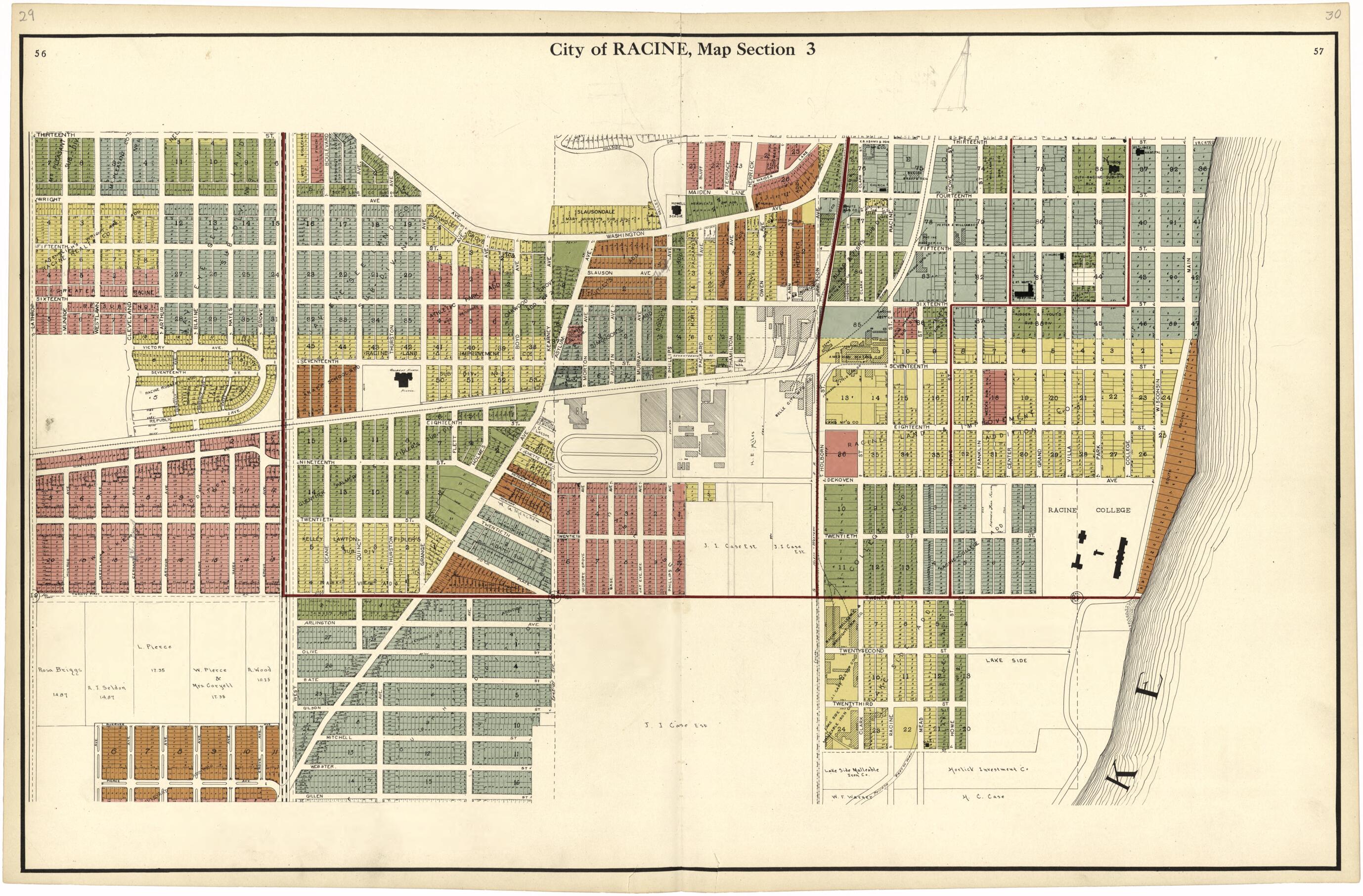 This old map of City of Racine, Map Section 3 from Plat Book of Racine and Kenosha Counties, Wisconsin from 1924 was created by  Western Printing and Lithographing Company in 1924