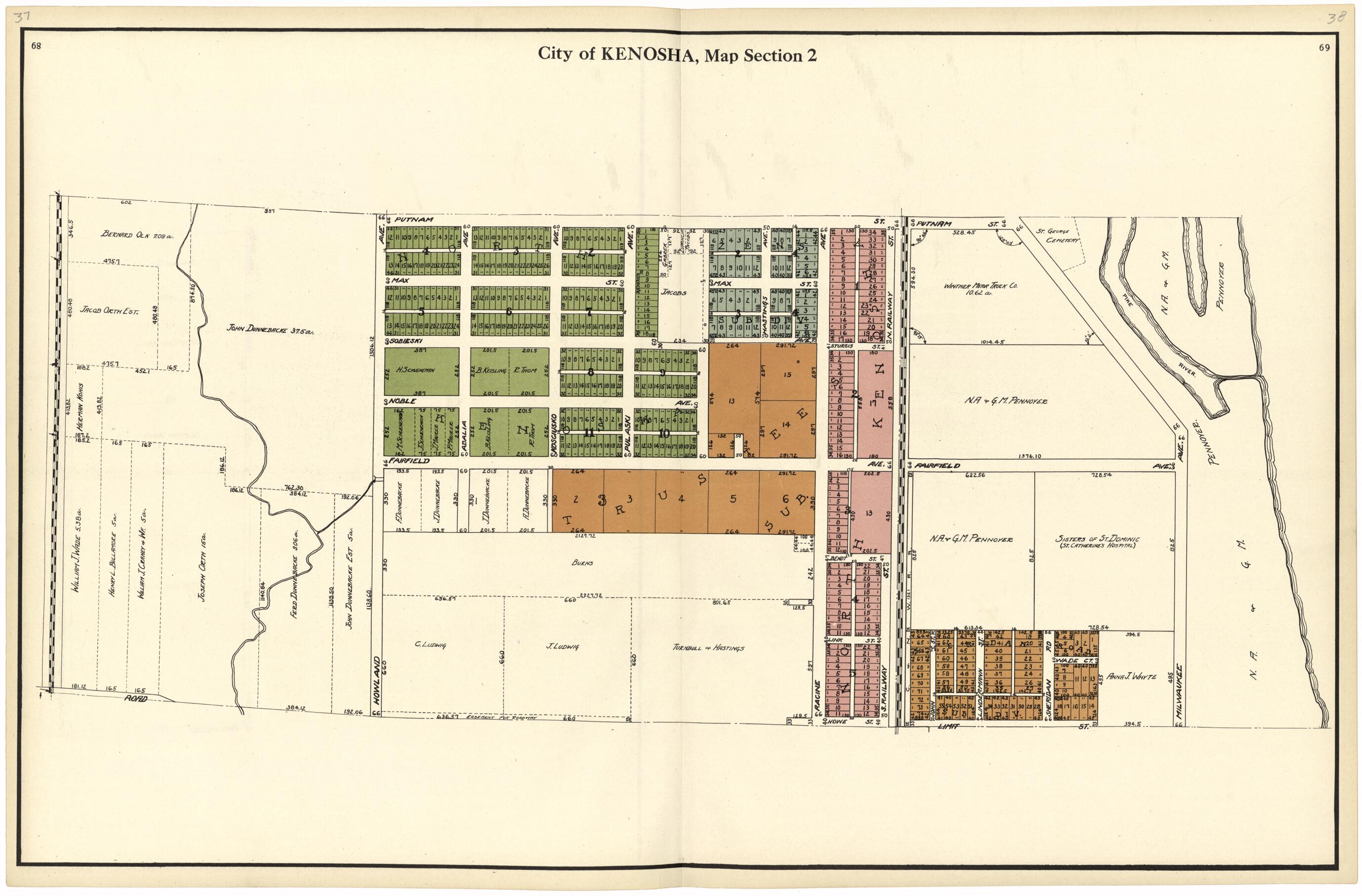 This old map of City of Kenosha, Map Section 2 from Plat Book of Racine and Kenosha Counties, Wisconsin from 1924 was created by  Western Printing and Lithographing Company in 1924