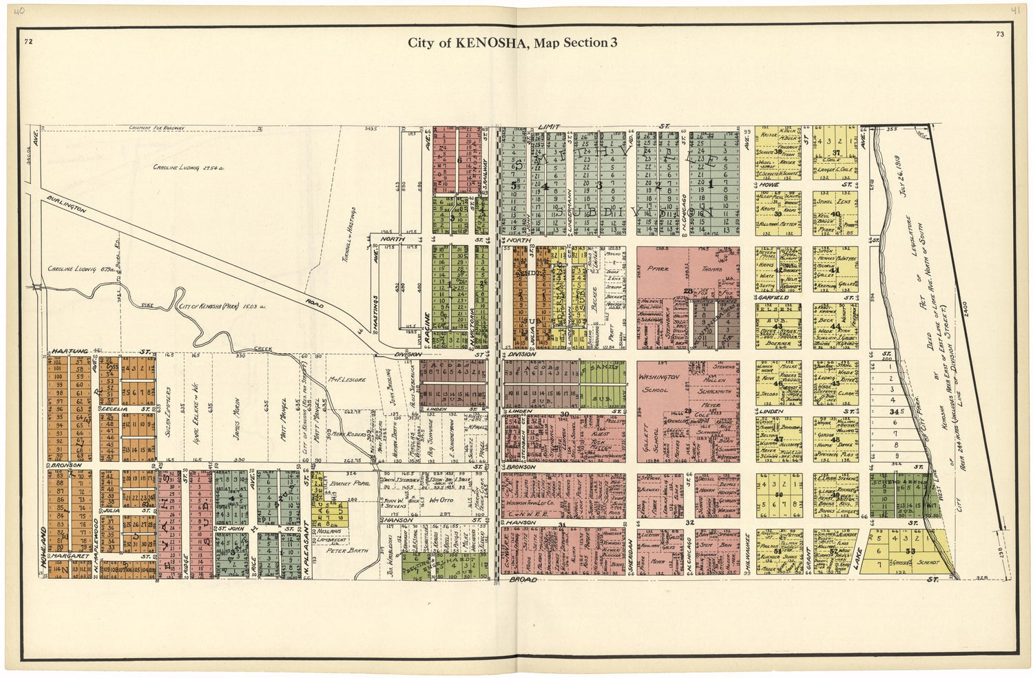 This old map of City of Kenosha, Map Section 3 from Plat Book of Racine and Kenosha Counties, Wisconsin from 1924 was created by  Western Printing and Lithographing Company in 1924