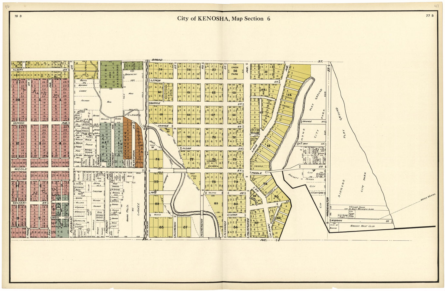 This old map of City of Kenosha, Map Section 6 from Plat Book of Racine and Kenosha Counties, Wisconsin from 1924 was created by  Western Printing and Lithographing Company in 1924
