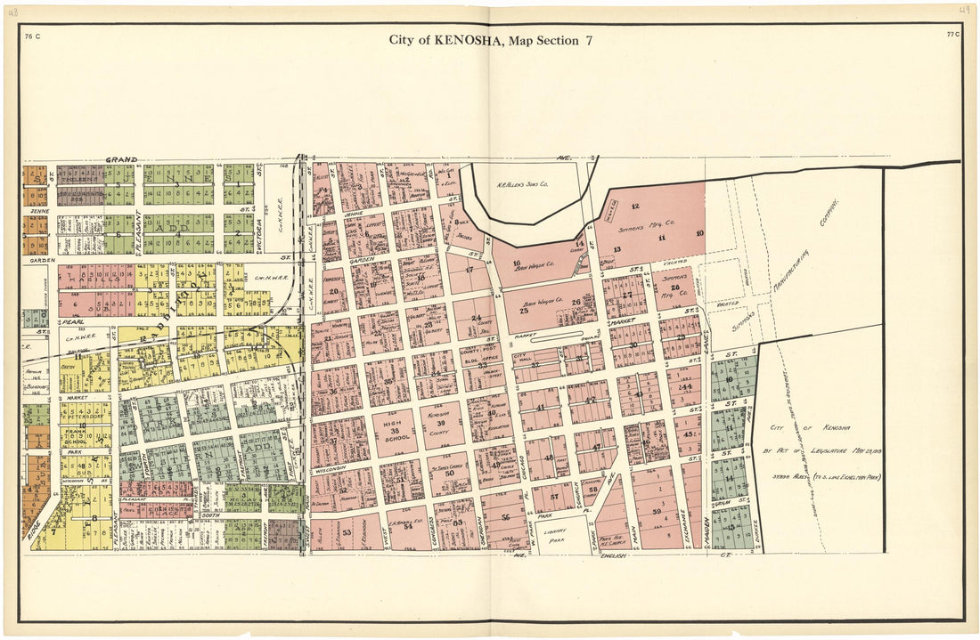 This old map of City of Kenosha, Map Section 7 from Plat Book of Racine and Kenosha Counties, Wisconsin from 1924 was created by  Western Printing and Lithographing Company in 1924