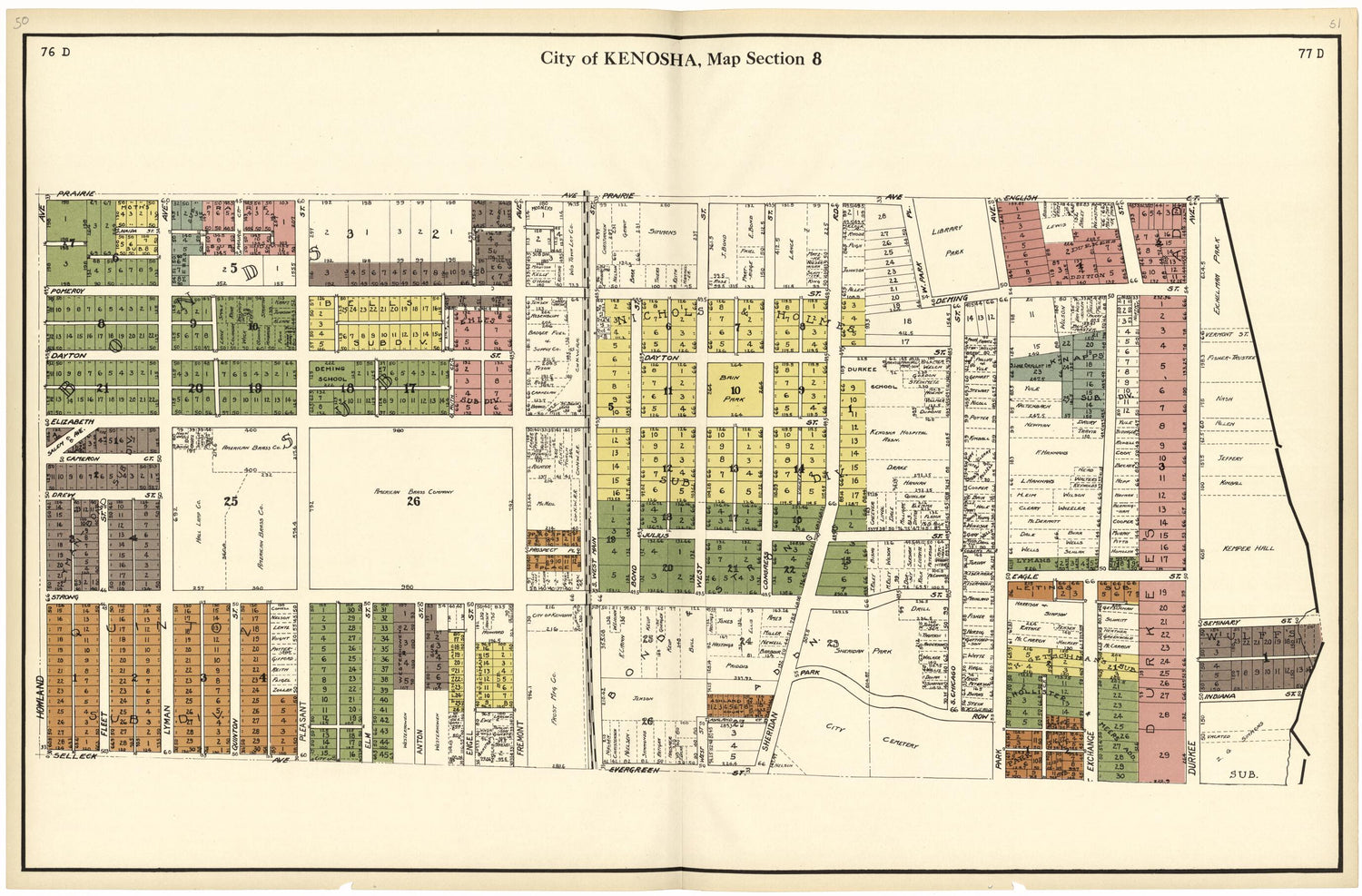 This old map of City of Kenosha, Map Section 8 from Plat Book of Racine and Kenosha Counties, Wisconsin from 1924 was created by  Western Printing and Lithographing Company in 1924