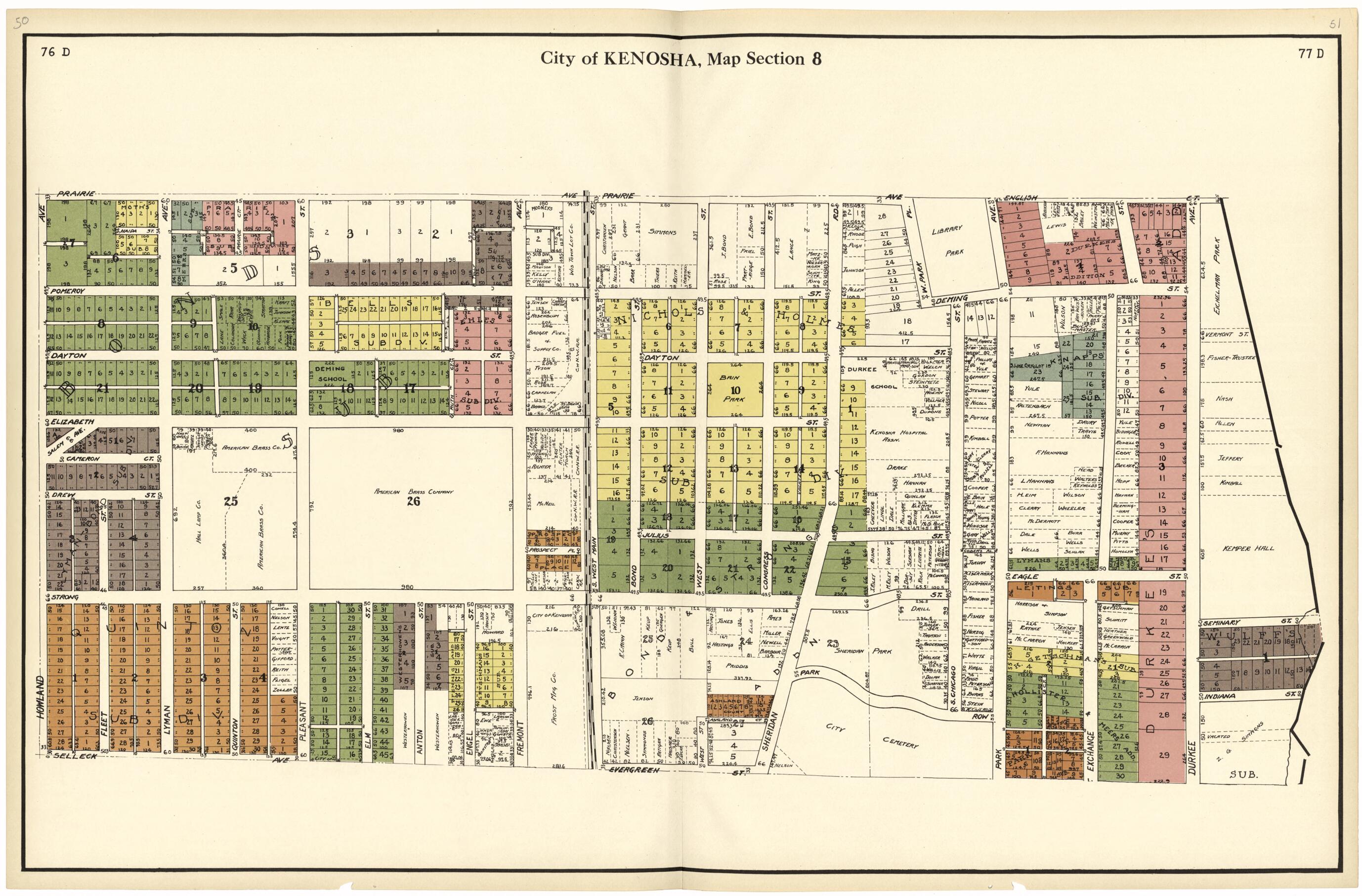 This old map of City of Kenosha, Map Section 8 from Plat Book of Racine and Kenosha Counties, Wisconsin from 1924 was created by  Western Printing and Lithographing Company in 1924