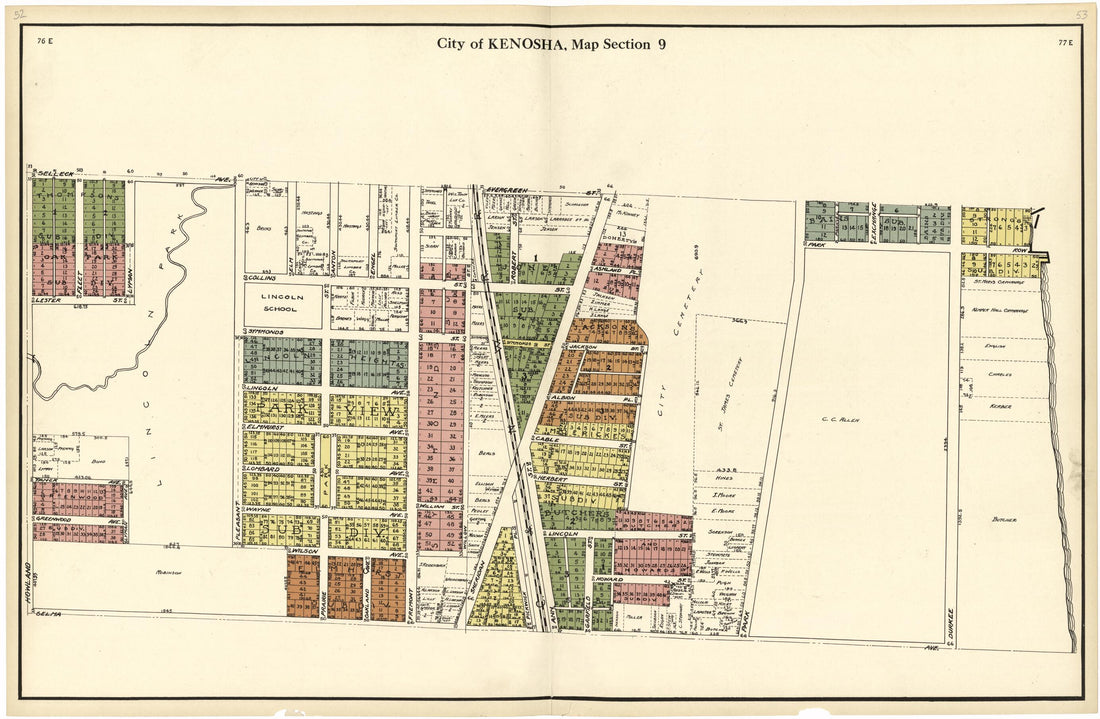 This old map of City of Kenosha, Map Section 9 from Plat Book of Racine and Kenosha Counties, Wisconsin from 1924 was created by  Western Printing and Lithographing Company in 1924