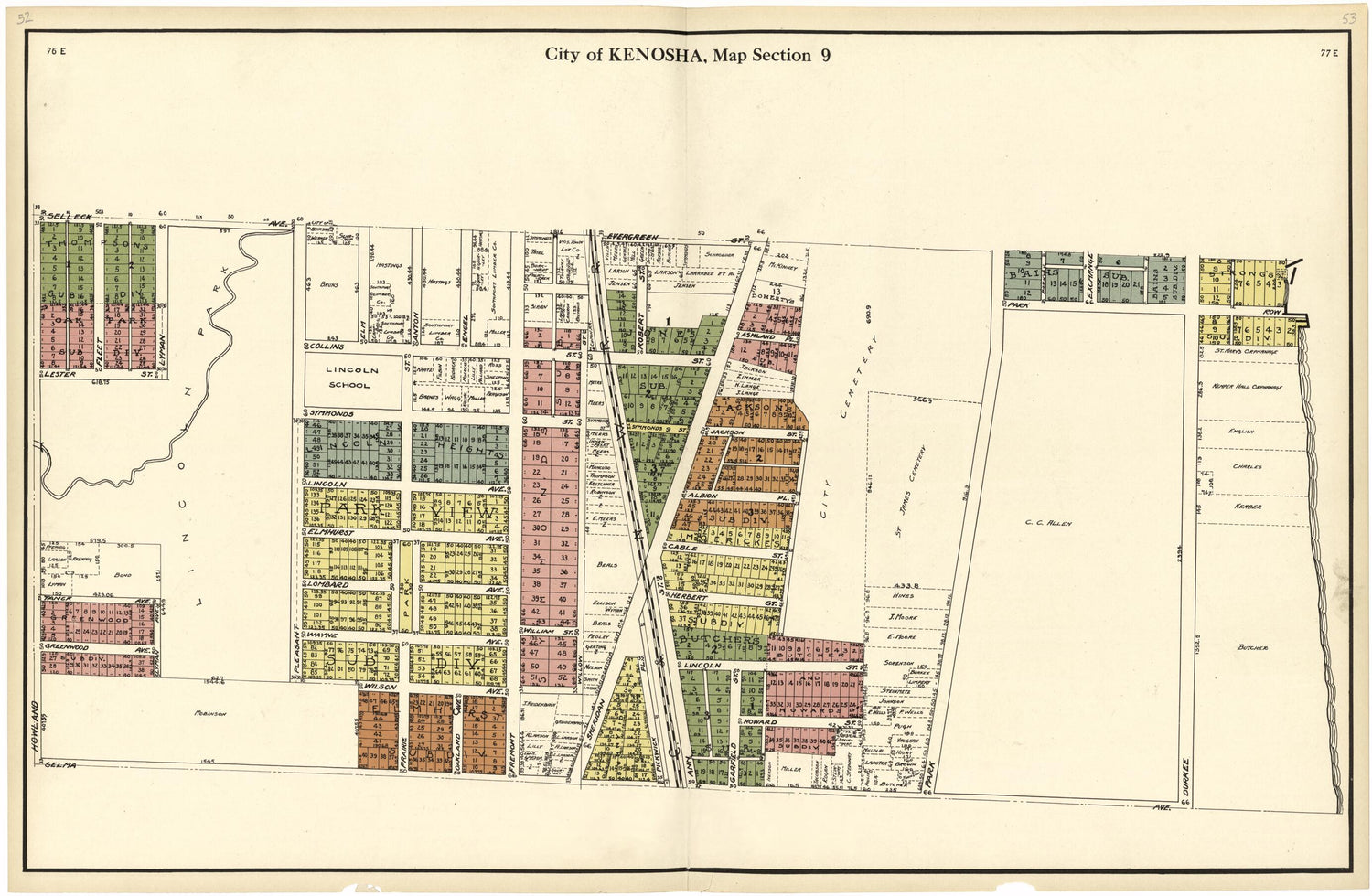 This old map of City of Kenosha, Map Section 9 from Plat Book of Racine and Kenosha Counties, Wisconsin from 1924 was created by  Western Printing and Lithographing Company in 1924