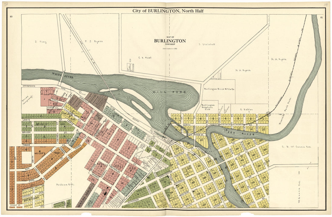 This old map of City of Burlington, North Half from Plat Book of Racine and Kenosha Counties, Wisconsin from 1924 was created by  Western Printing and Lithographing Company in 1924